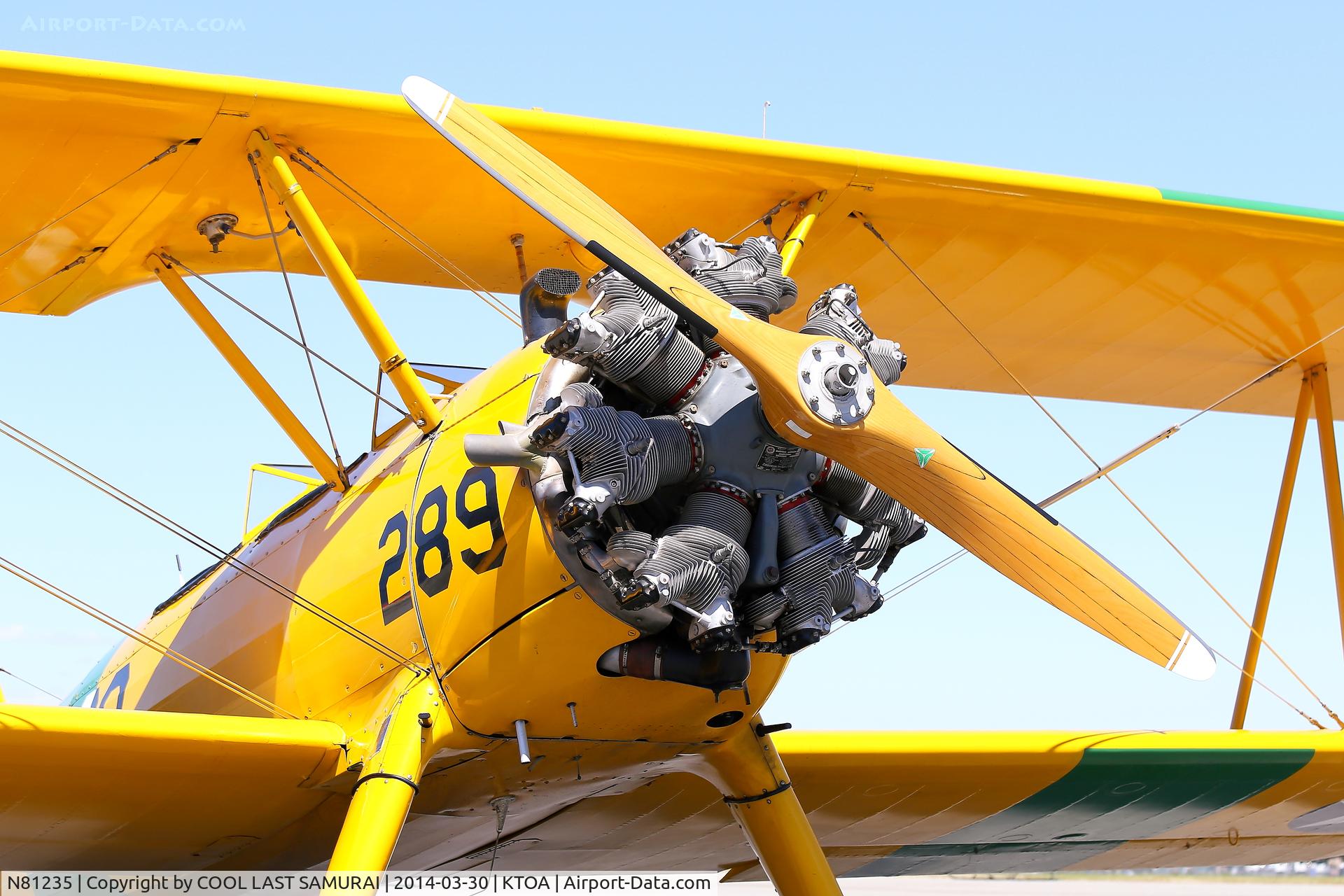 N81235, 1943 Boeing B75N1 C/N 75-7990, A beautiful bird, Boeing Stearman, at Torrance fuel pit
