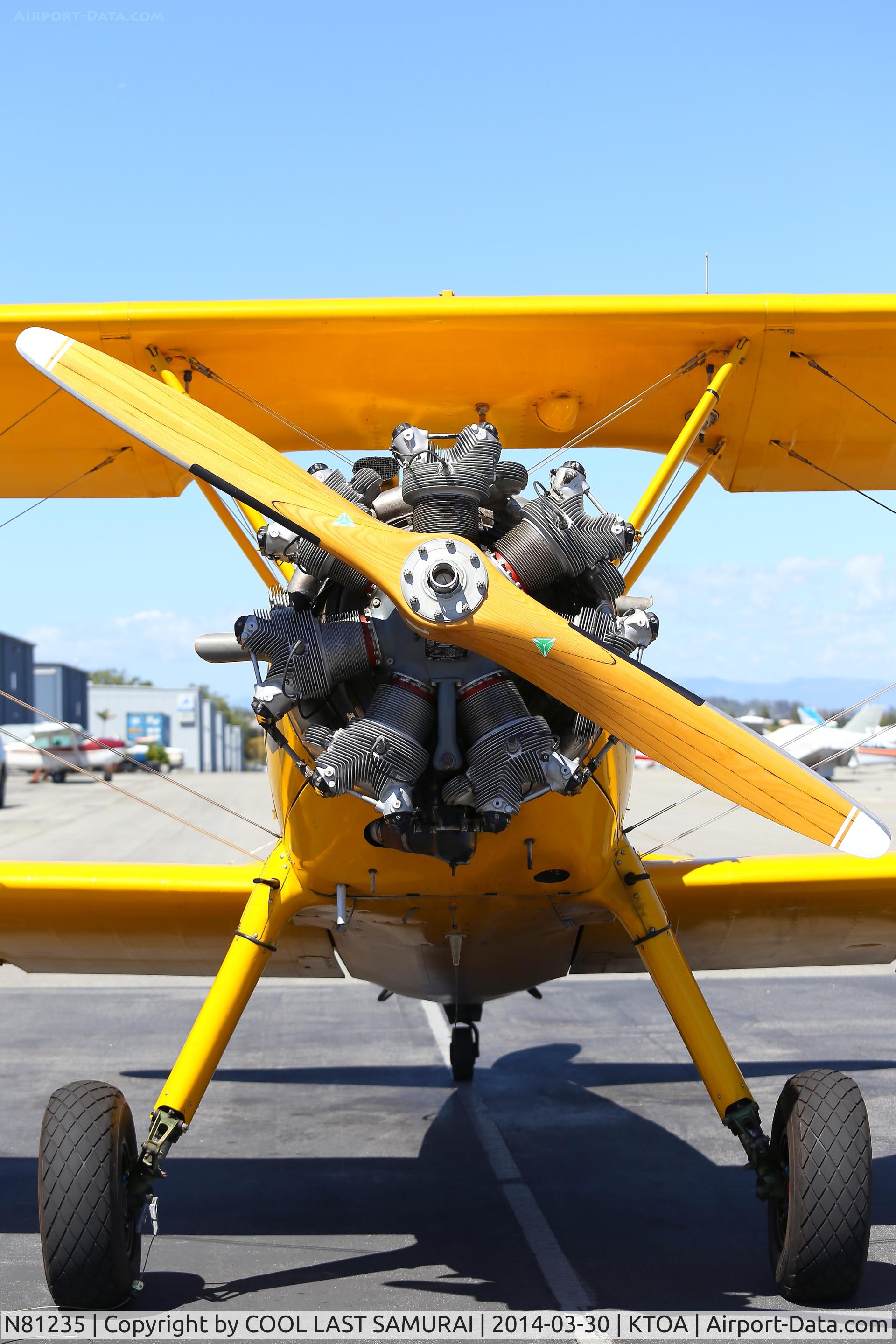 N81235, 1943 Boeing B75N1 C/N 75-7990, A beautiful bird, Boeing Stearman, at Torrance fuel pit