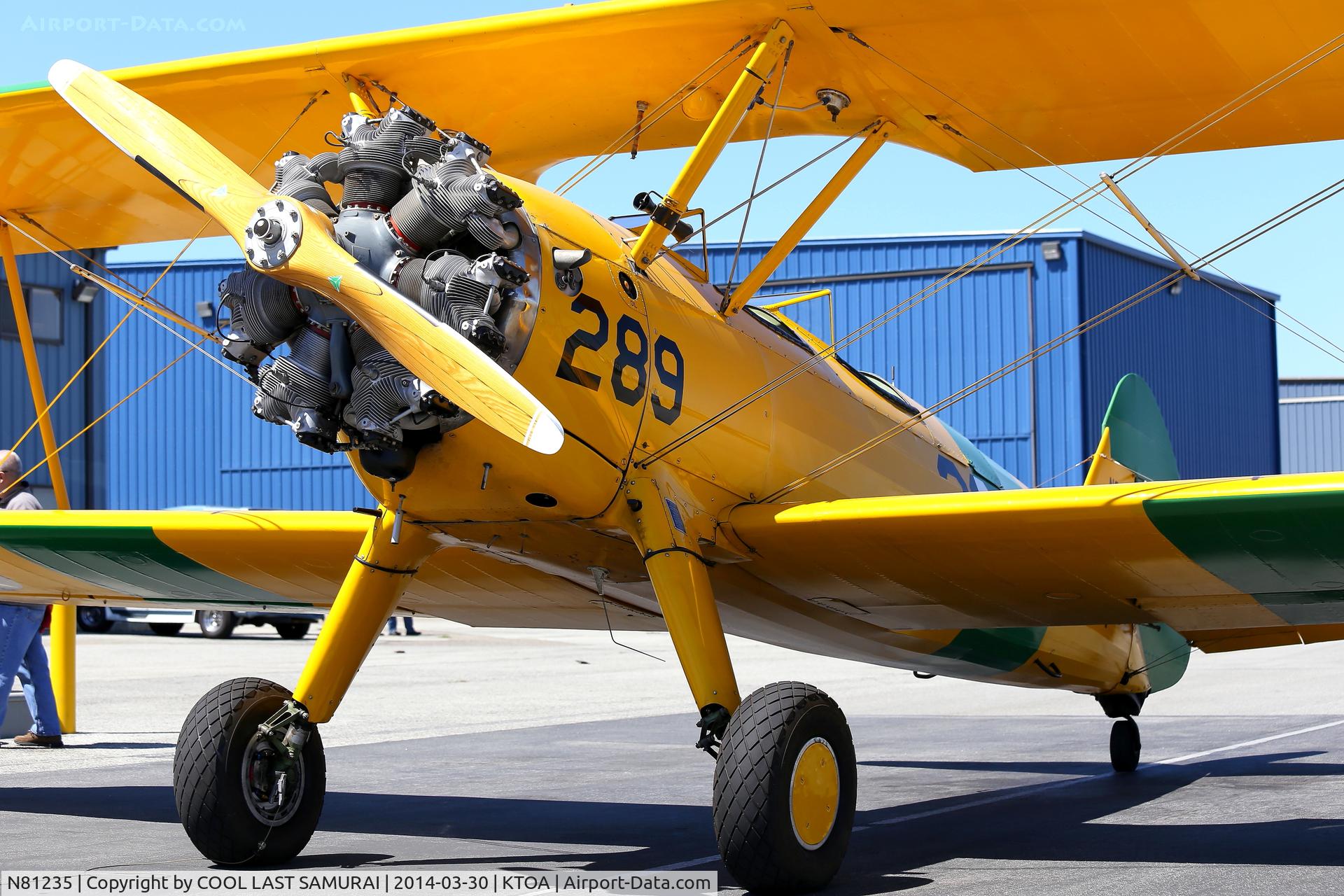 N81235, 1943 Boeing B75N1 C/N 75-7990, A beautiful bird, Boeing Stearman, at Torrance fuel pit