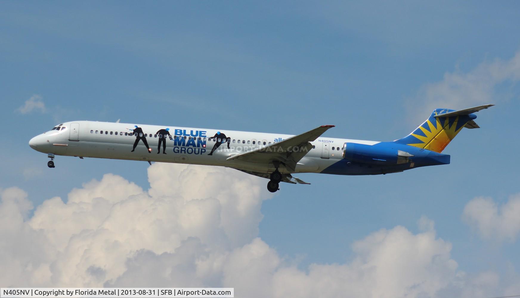 N405NV, 1988 McDonnell Douglas MD-83 (DC-9-83) C/N 49623, Allegiant Blue Man Group MD-83