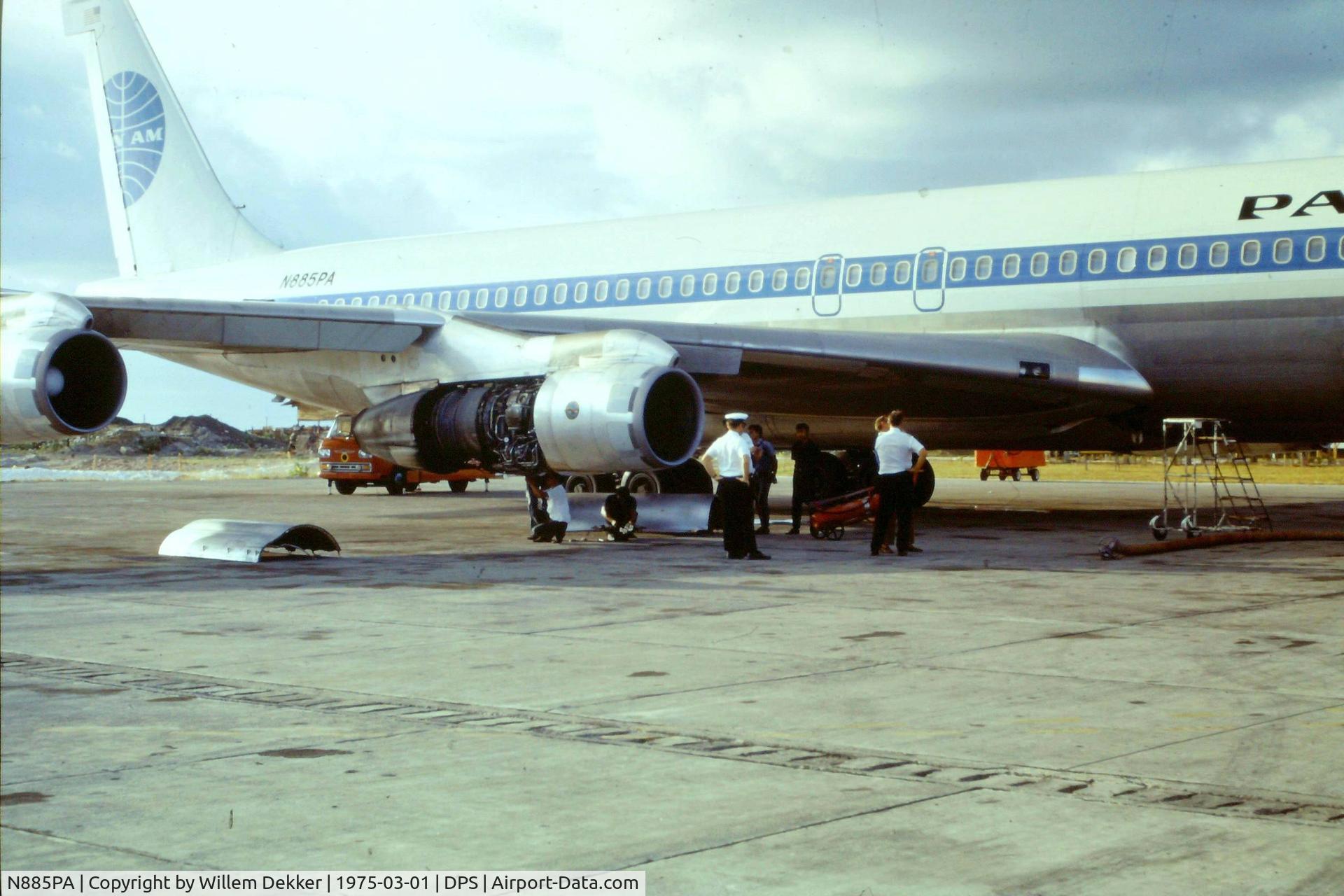 N885PA, 1968 Boeing 707-321B C/N 20024, I took this picture, i think it was March 1975, on a flight from Sydney to Hongkong at the Bali(Indonesia) airport. I think the engine made a strange sound when the aircraft was going to takeoff and the takeoff aborted.
