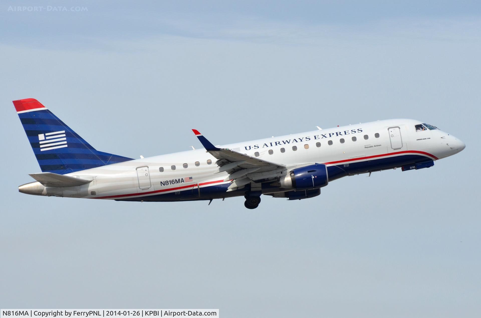 N816MA, 2004 Embraer 170SU (ERJ-170-100SU) C/N 17000037, USAir EMB170 taking-off from PBI