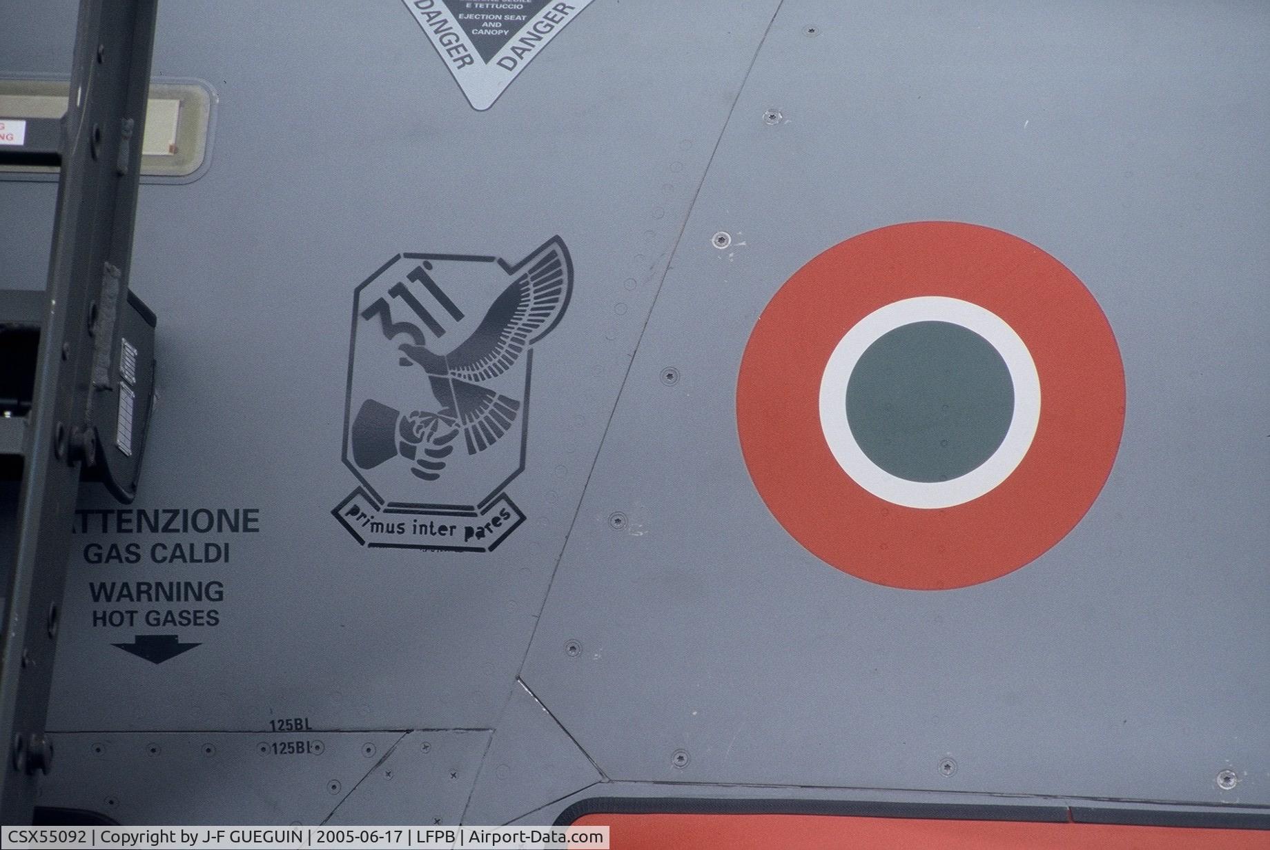 CSX55092, 2003 Eurofighter EF-2000 Typhoon T C/N IT001, On display at Paris-Le Bourget 2005 airshow (badge of 311° Gruppo/Reparto Sperimentale Volo, based at Pratica di Mare).
