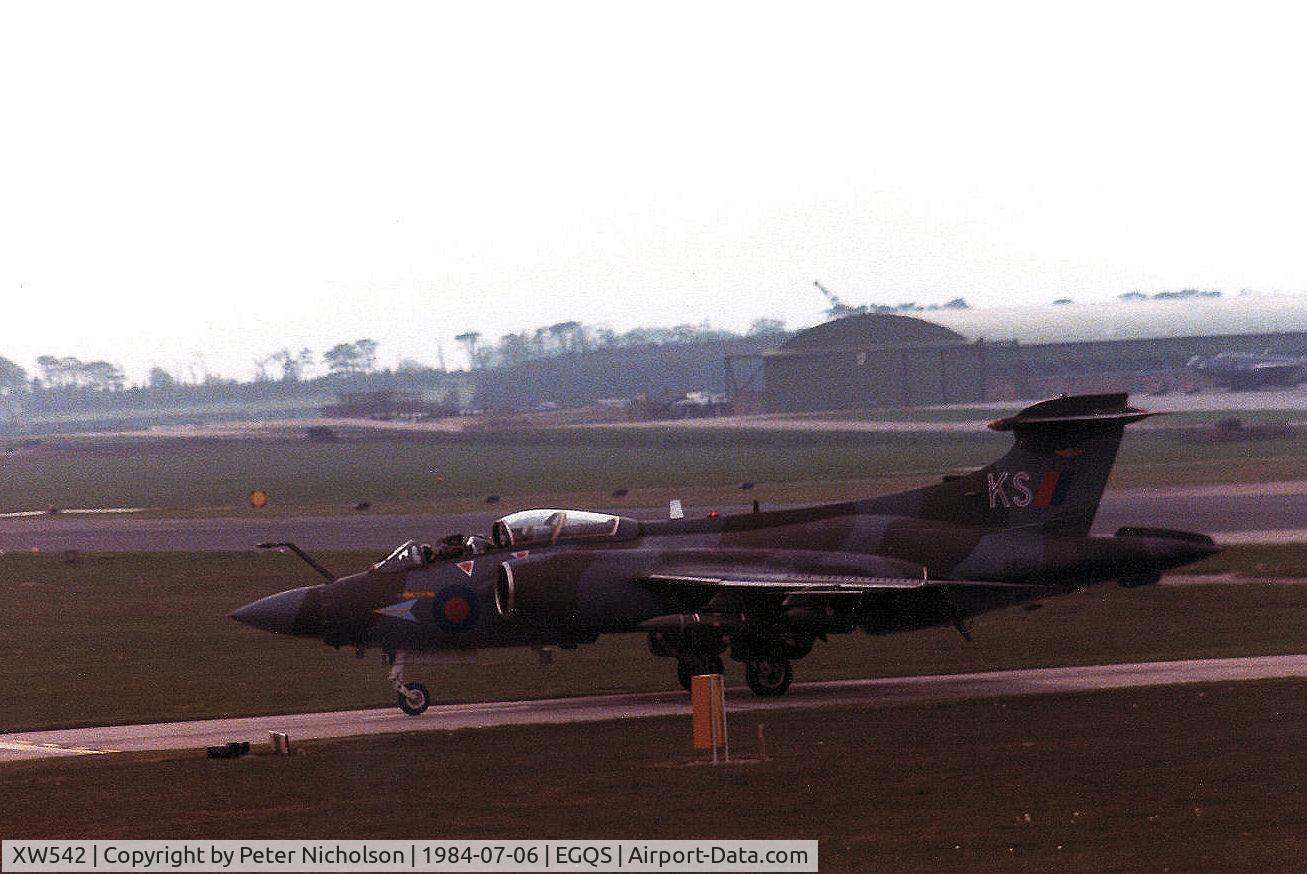 XW542, 1971 Hawker Siddeley Buccaneer S.2B C/N B3-03-71, Buccaneer S.2B of 208 Squadron as seen at RAF Lossiemouth in the Summer of 1984.