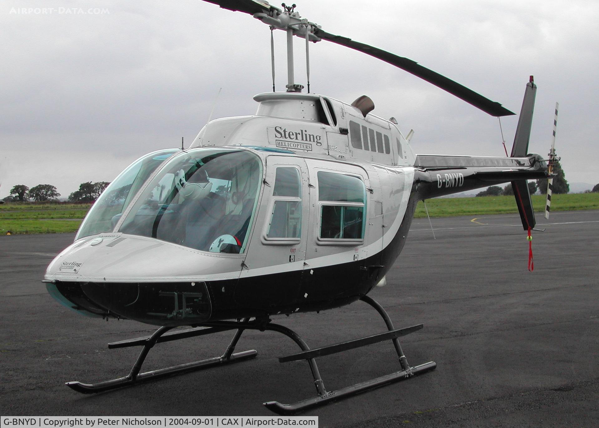 G-BNYD, 1976 Bell 206B JetRanger III C/N 1911, Bell JetRanger III of Sterling Helicopters as seen at Carlisle in September 2004.