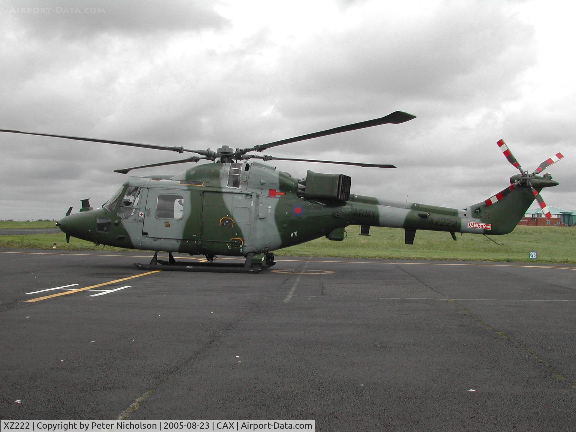 XZ222, 1979 Westland Lynx AH.7 C/N 148, Lynx AH.7, callsign Preston 2, of 657 Squadron as seen at Carlisle in the Summer of 2005.