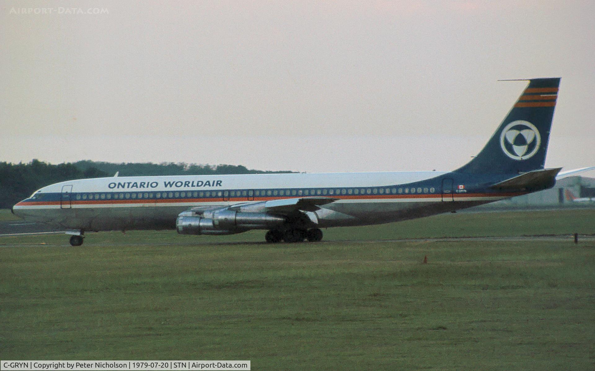 C-GRYN, 1968 Boeing 707-338C C/N 19623, Boeing 707-338C of Ontario Worldair as seen at Stansted in the Summer of 1979.