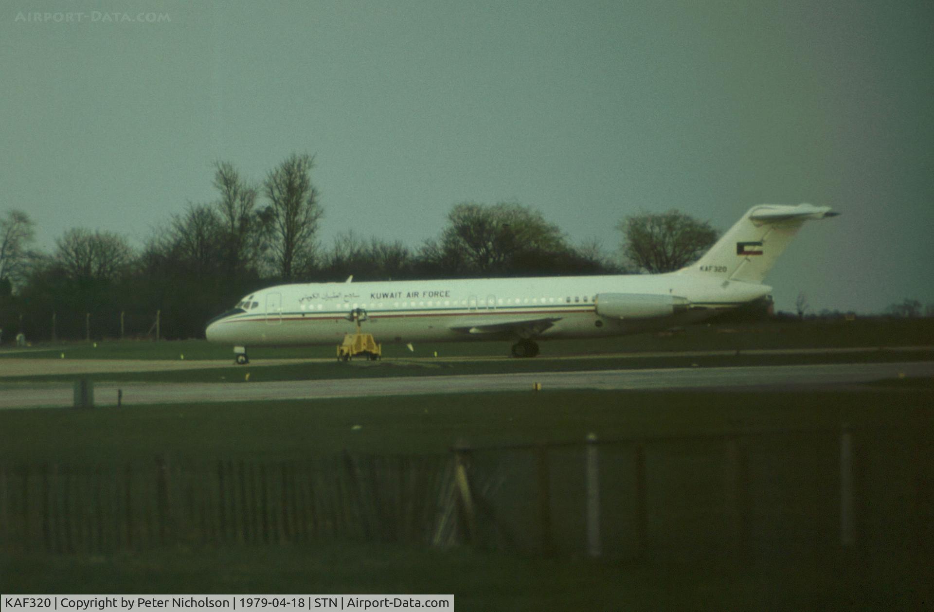 KAF320, 1976 McDonnell Douglas DC-9-32 C/N 47691, Kuwait Air Force DC-9-32 as seen at Stansted in April 1979.