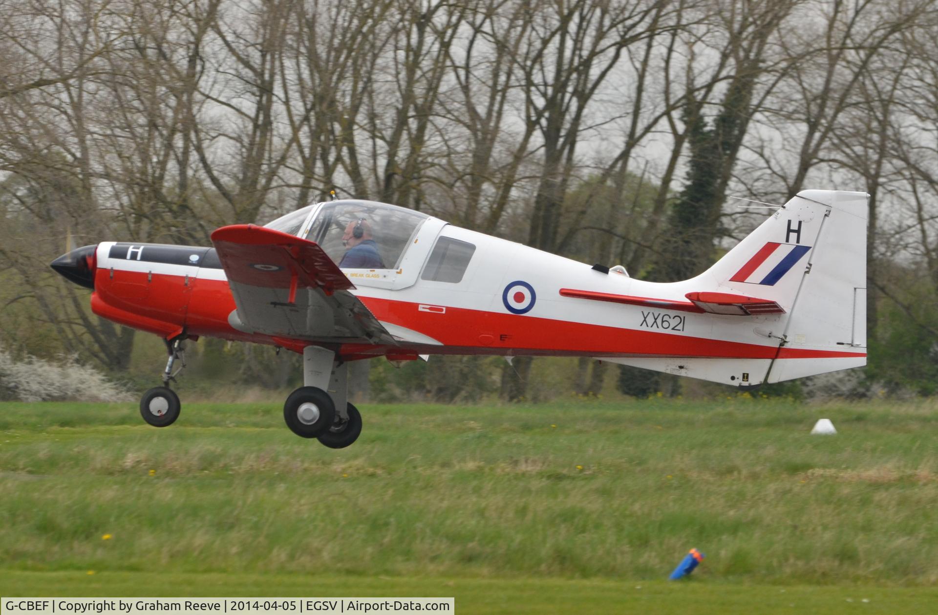G-CBEF, 1974 Scottish Aviation Bulldog T.1 C/N BH120/286, Departing from Old Buckenham,