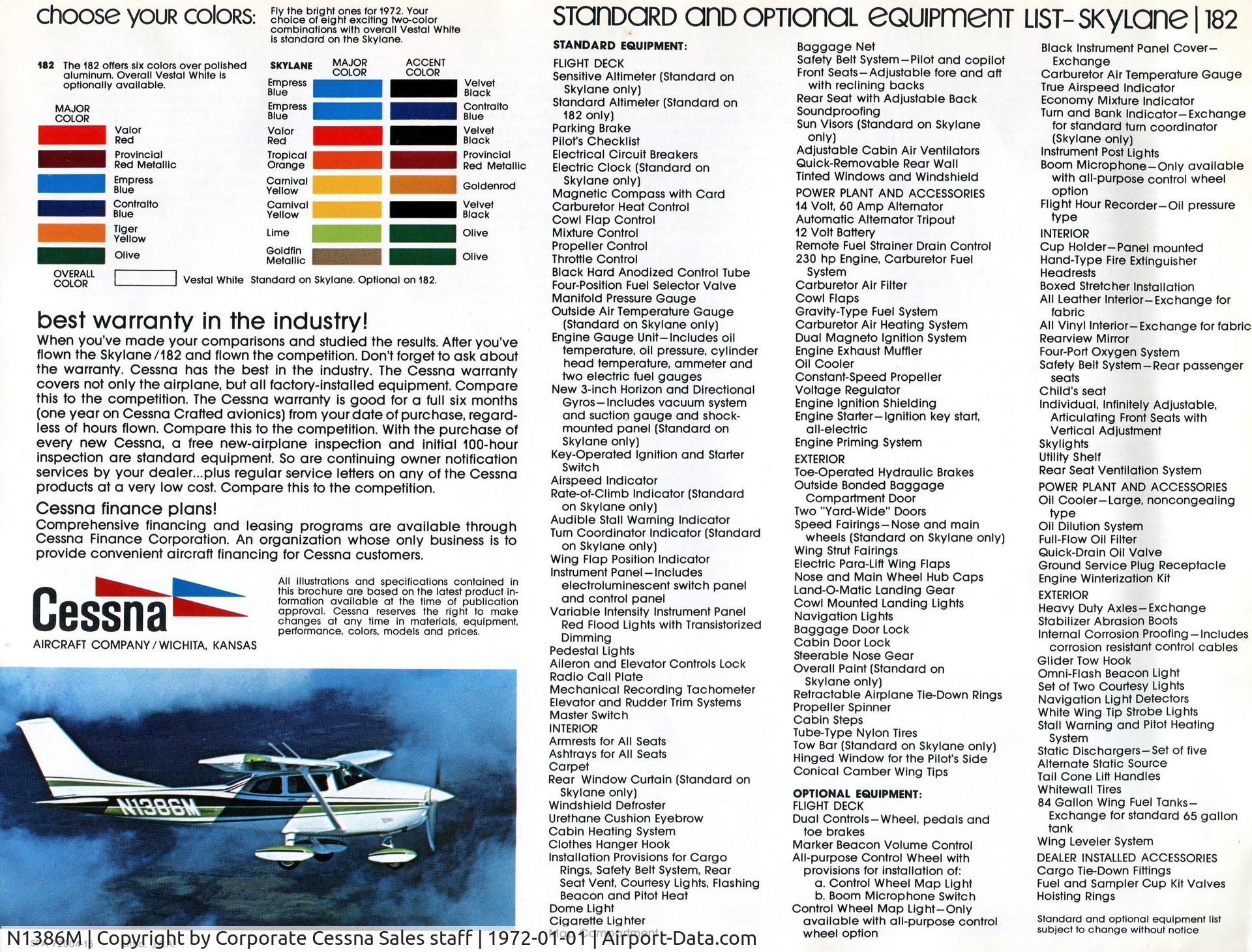N1386M, 1971 Cessna 182P Skylane C/N 18260826, Cessna sales brochure 1972