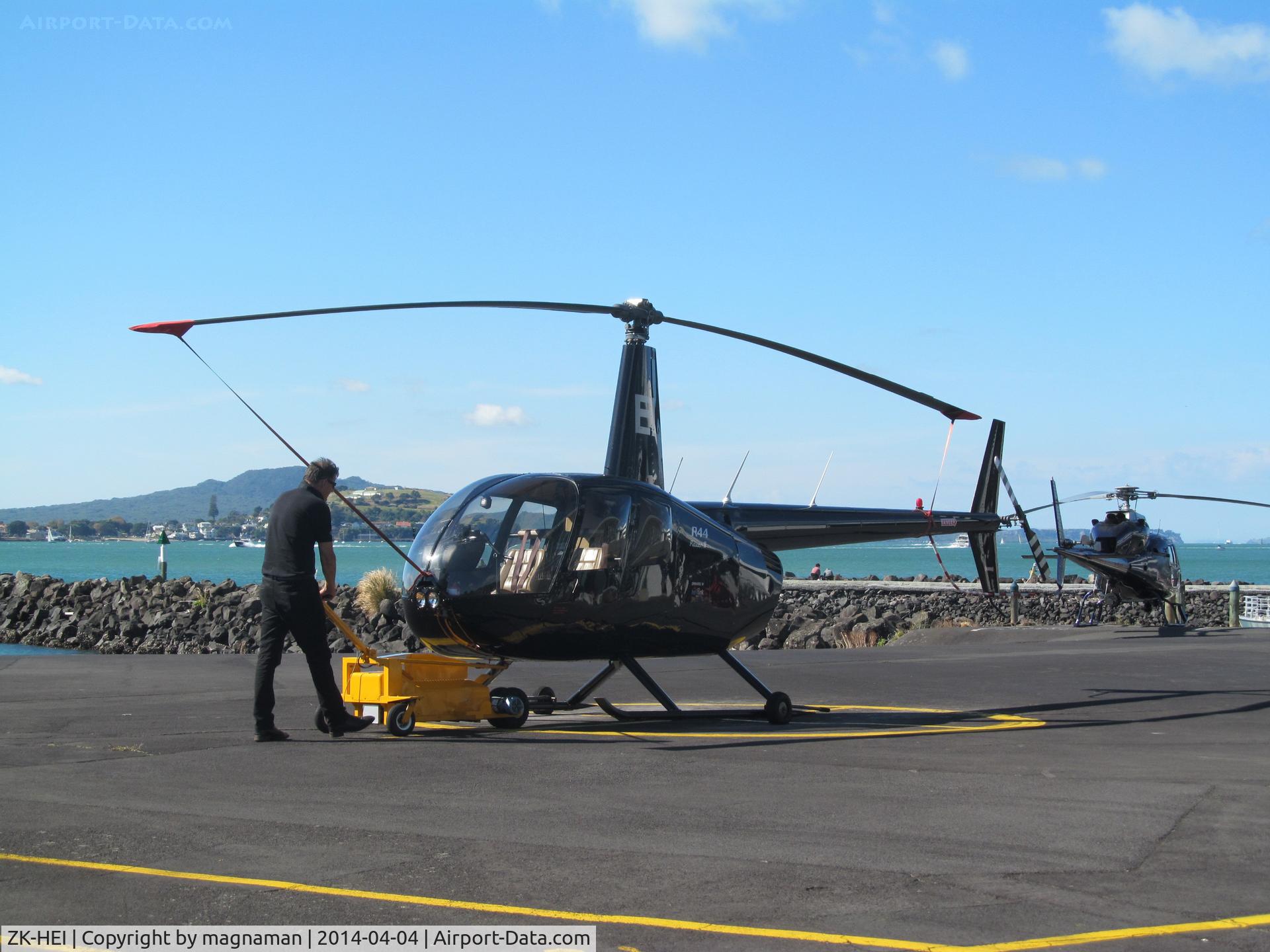 ZK-HEI, Robinson R44 II C/N 10811, Being wheeled onto stand
