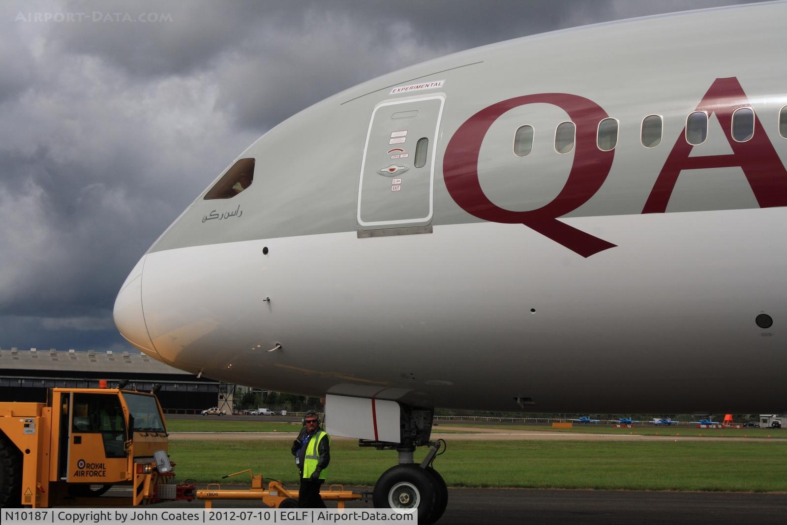 N10187, 2012 Boeing 787-8 Dreamliner Dreamliner C/N 38320, Preparing to display at FIA 2012