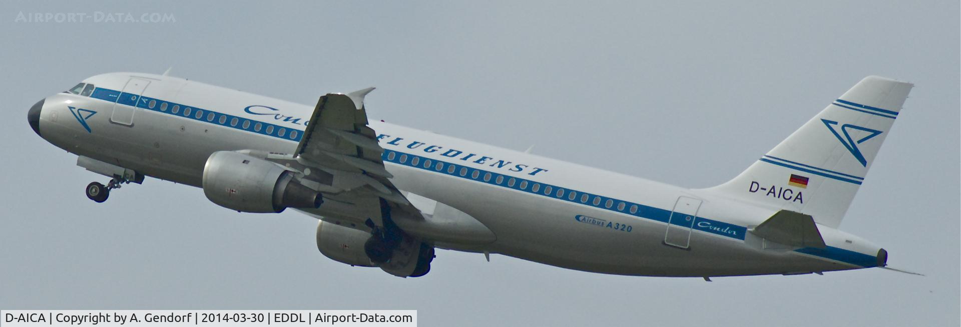 D-AICA, 1998 Airbus A320-212 C/N 774, Condor (Retro cs.), is climbing out Düsseldorf Int'l(EDDL)