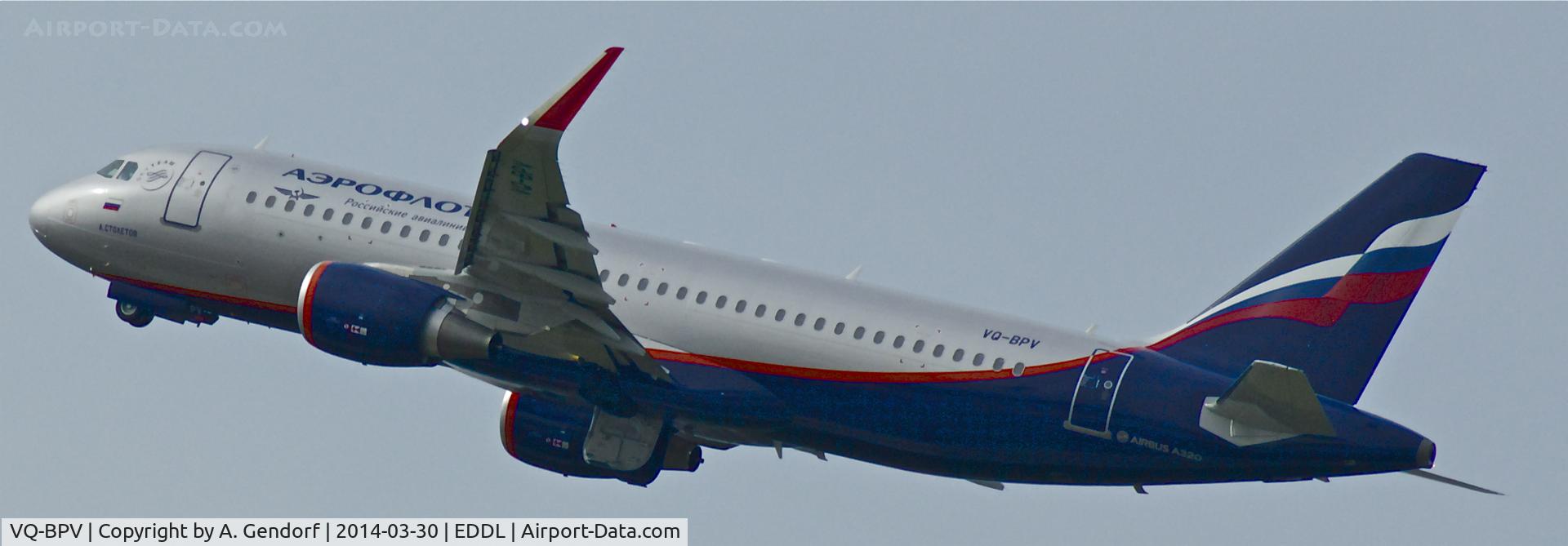 VQ-BPV, 2014 Airbus A320-214 C/N 5970, Aeroflot (1st Aeroflot A320 with sharklets), is here departing bound for Moskow-Sheremetyevo(UUEE) at Düsseldorf Int'l(EDDL)
