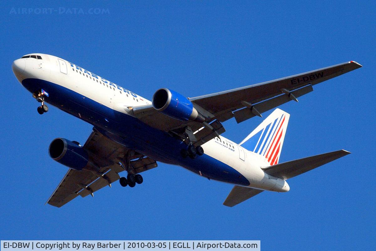 EI-DBW, 1987 Boeing 767-201/ER C/N 23899, Boeing 767-201ER [23899] (Transaero Airlines) Home~G 05/03/2010. On approach 27R.