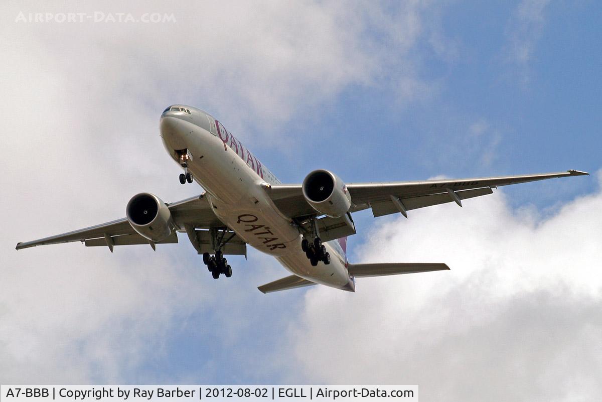 A7-BBB, 2009 Boeing 777-2DZ/LR C/N 36013, Boeing 777-2DZLR [36013] (Qatar Airways) Home~G 02/08/2012. On approach 27R