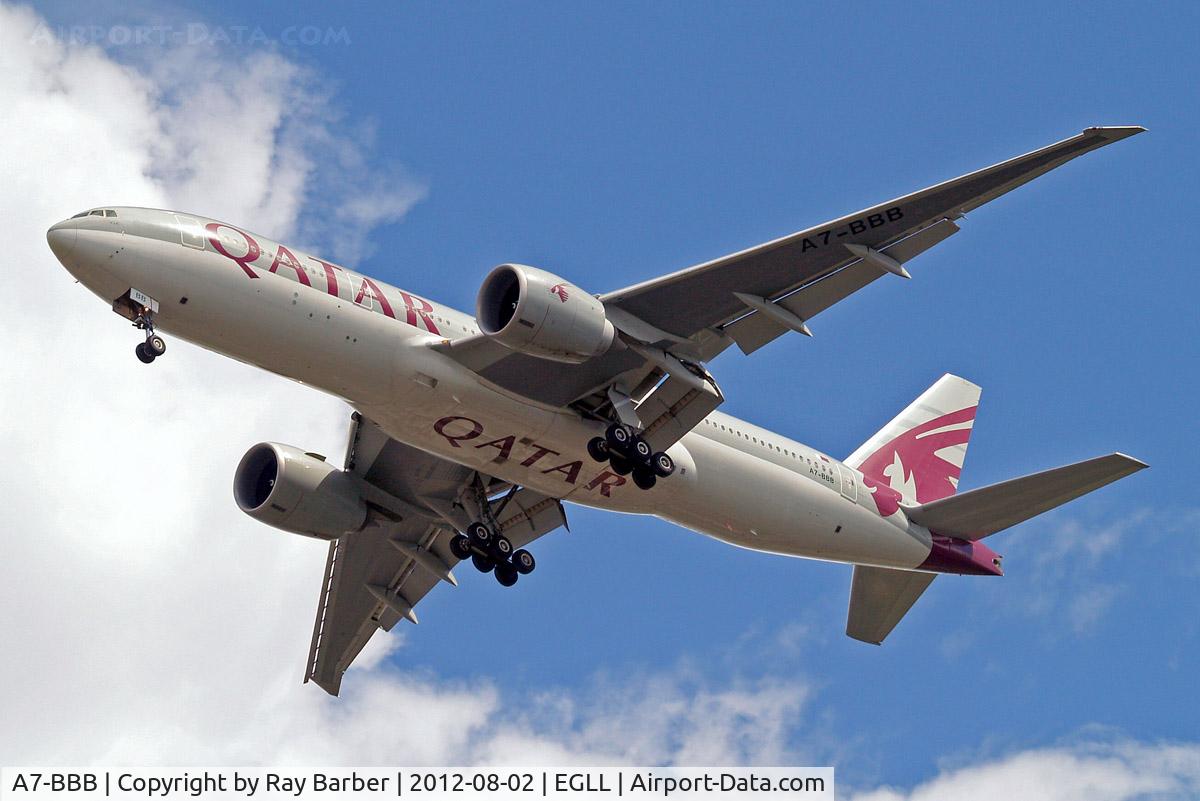 A7-BBB, 2009 Boeing 777-2DZ/LR C/N 36013, Boeing 777-2DZLR [36013] (Qatar Airways) Home~G 02/08/2012. On approach 27R