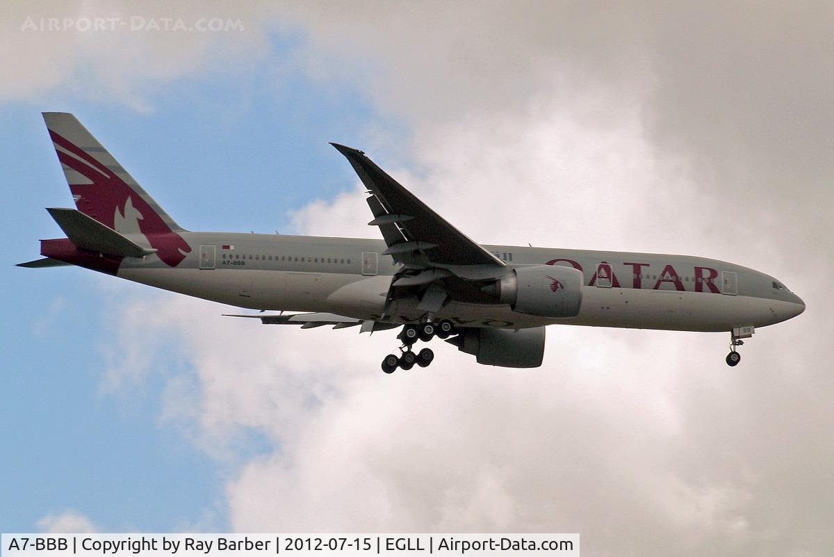 A7-BBB, 2009 Boeing 777-2DZ/LR C/N 36013, Boeing 777-2DZLR [36013] (Qatar Airways) Home~G 15/07/2012. On approach 27L.