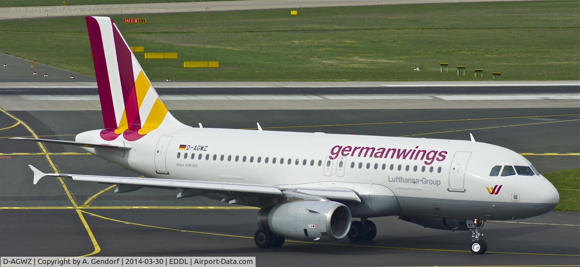 D-AGWZ, 2013 Airbus A319-132 C/N 5978, Germanwings, is here on the way to the gate at Düsseldorf Int'(EDDL)