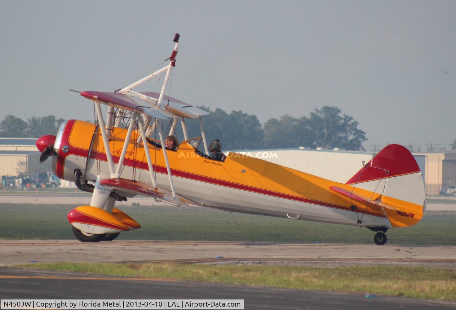N450JW, 1941 Boeing IB75A C/N 75-789, Stearman at Sun N Fun.  This aircraft crashed later in 2013 at the Dayton Ohio Vectron Airshow killing both the pilot and the wing walker