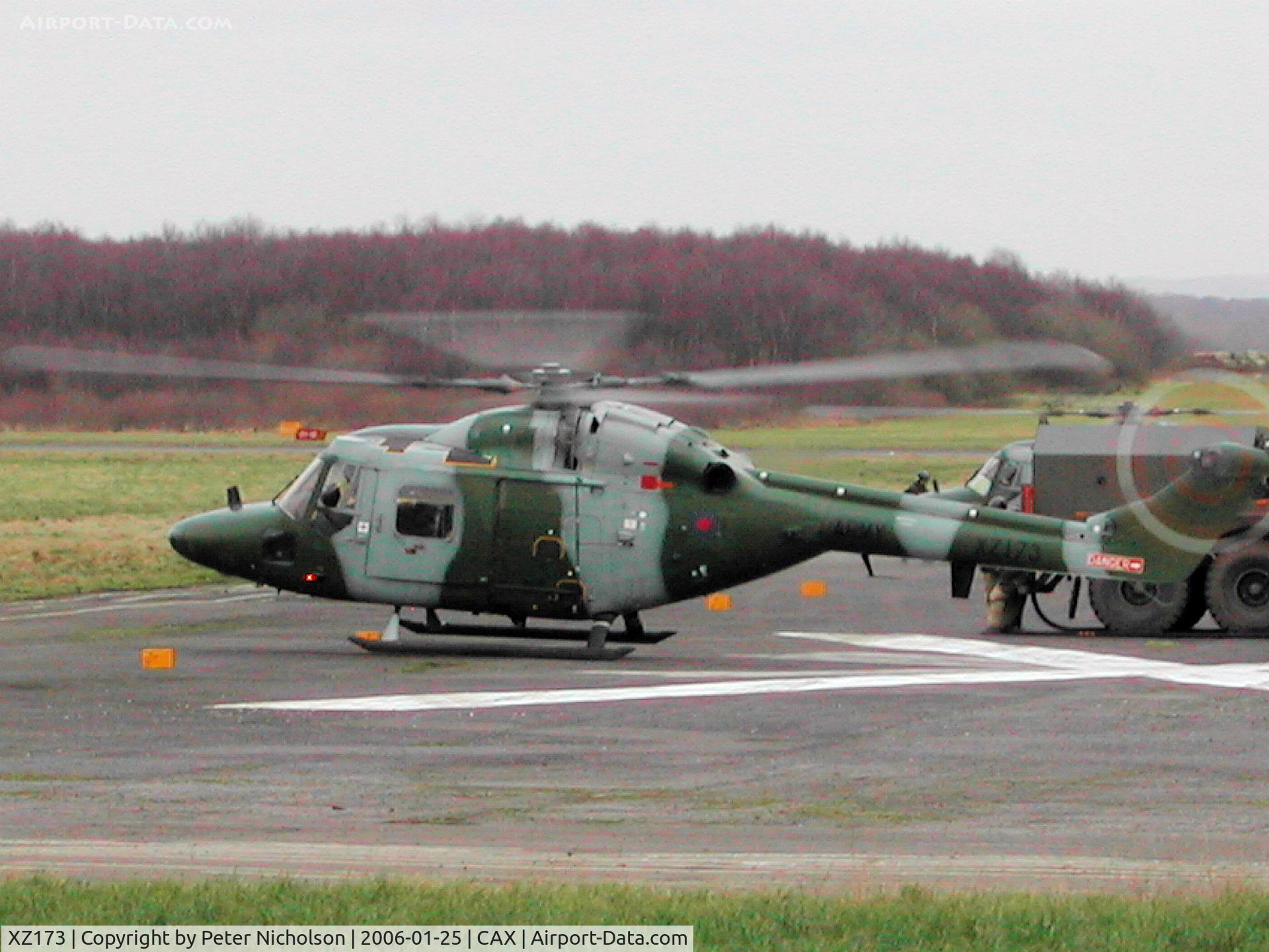 XZ173, 1977 Westland Lynx AH.7 C/N 021, Lynx AH.7, callsign Dragon 2, on deployment to Carlisle Airport in January 2006.