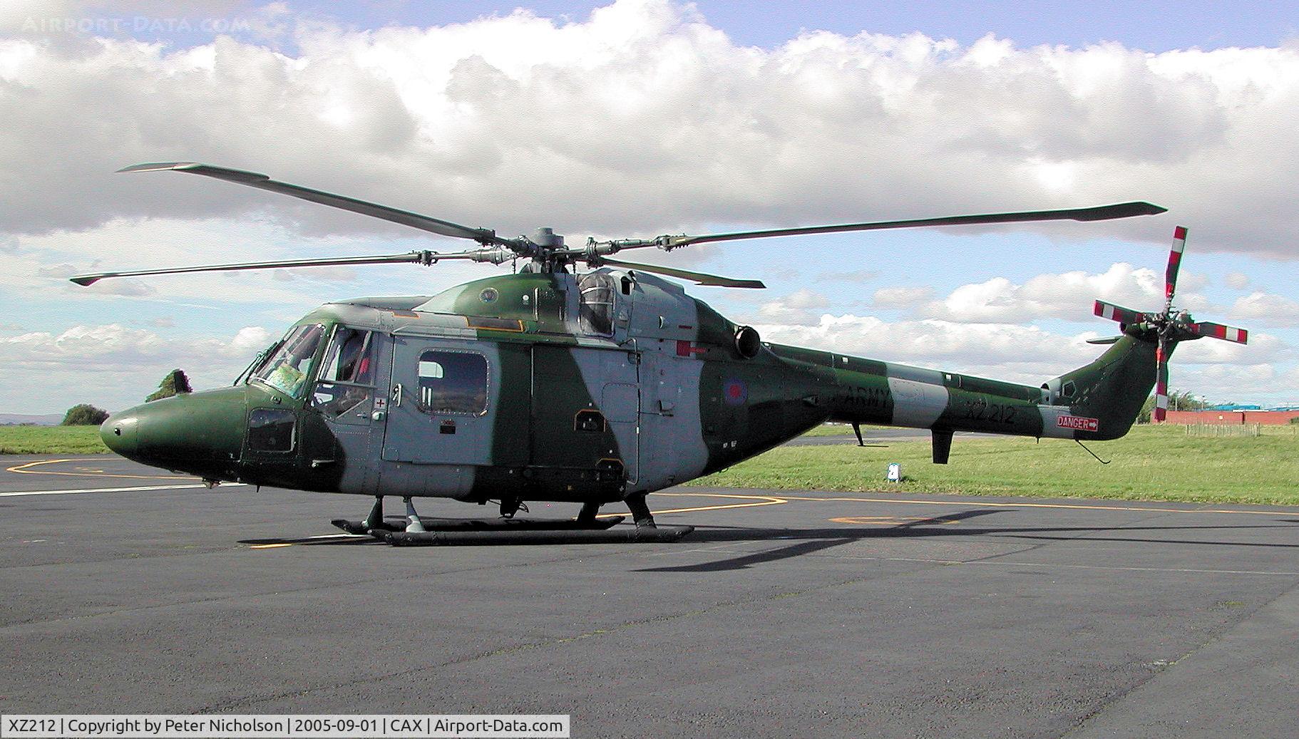 XZ212, 1979 Westland Lynx AH.7 C/N 129, Lynx AH.7, callsign Army Air 916, of 672 Squadron on a visit to Carlisle in September 2005.