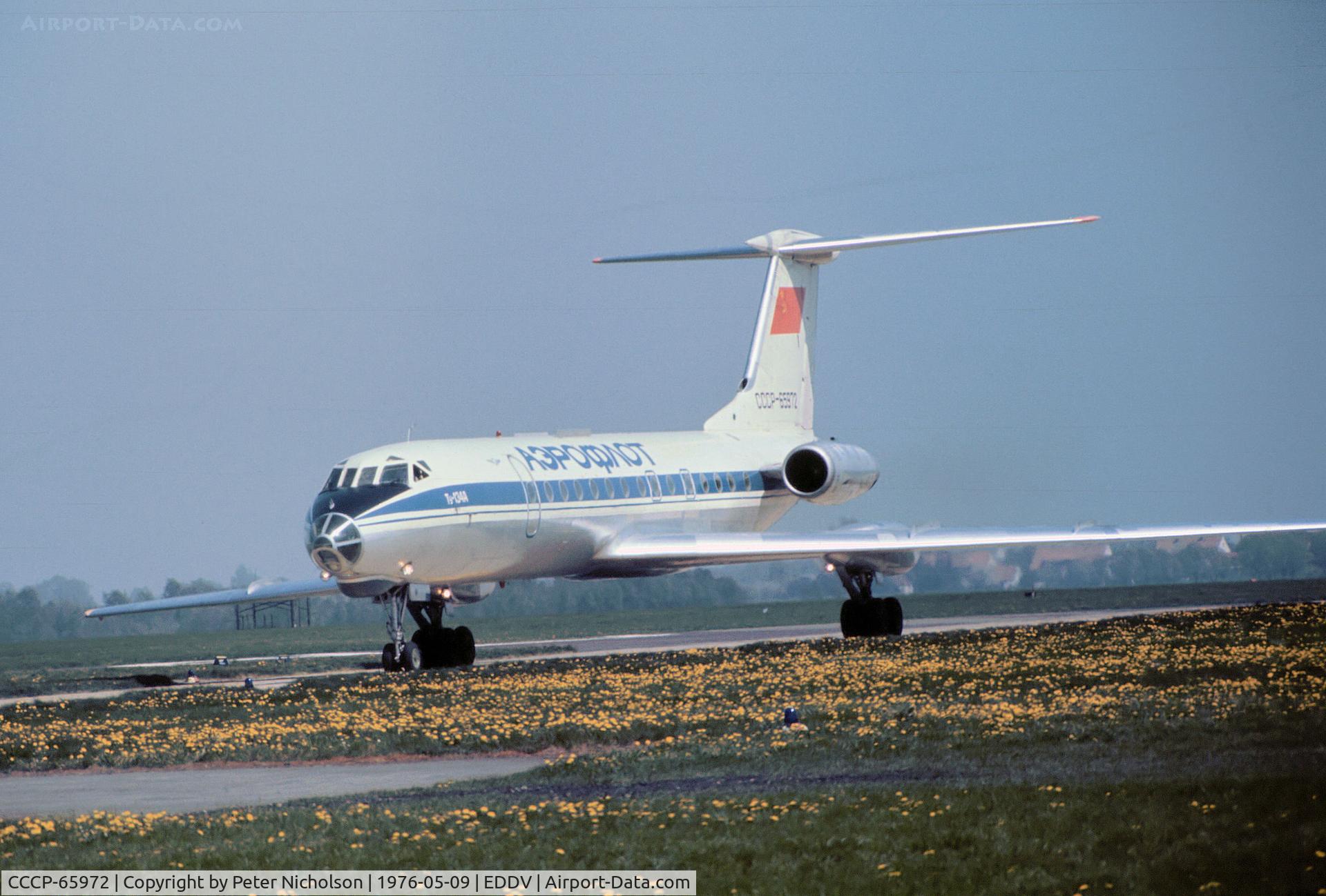 CCCP-65972, 1973 Tupolev Tu-134A C/N 3352002, Aeroflot Tupolev Tu-134A as seen at Hanover in May 1976.