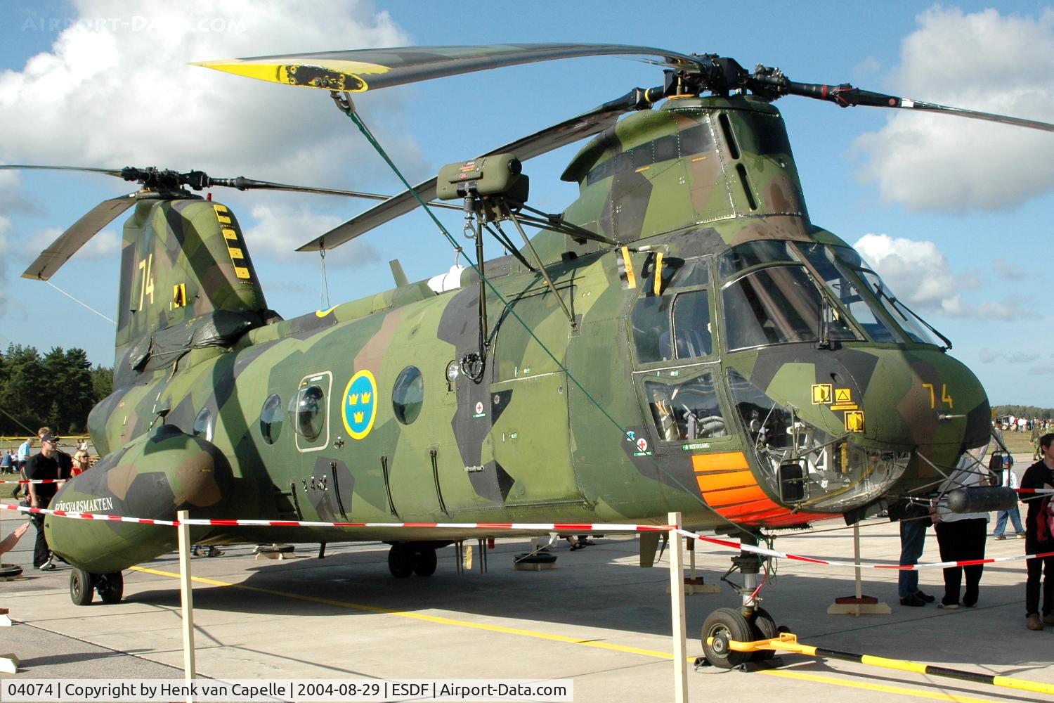 04074, 1964 Boeing Vertol Hkp4B (107-ll-14) C/N 405, A vertol Hkp4B helicopter of the Swedish Defense Helicopter Group at Ronneby Air Base, Sweden.