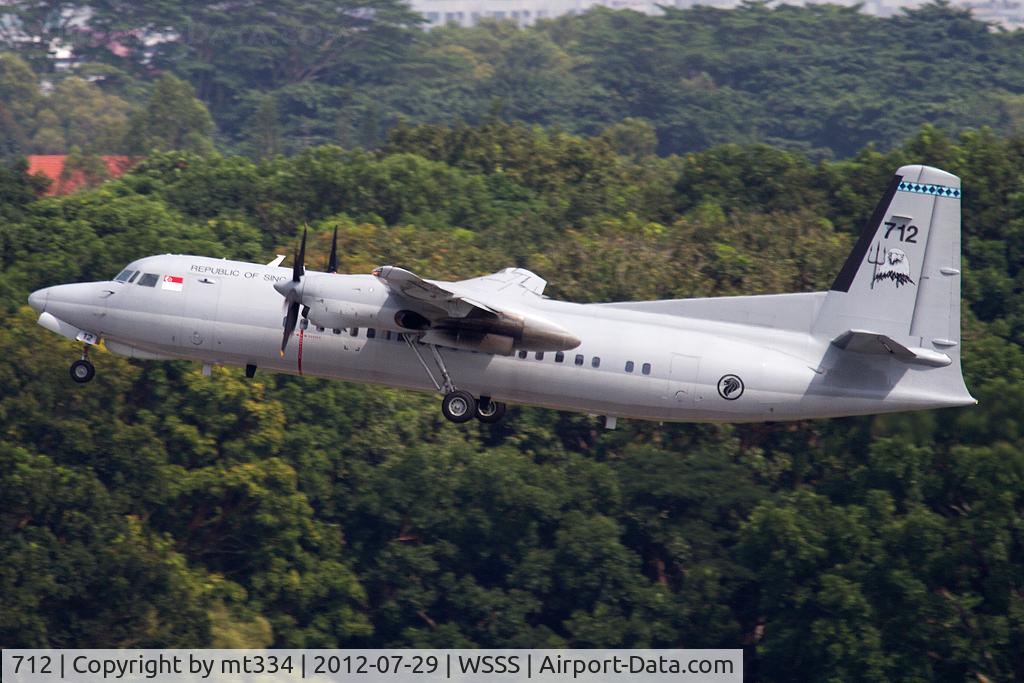 712, 1993 Fokker 50 C/N 20294, Singapore Air Force Fokker 50 departing Singapore Changi