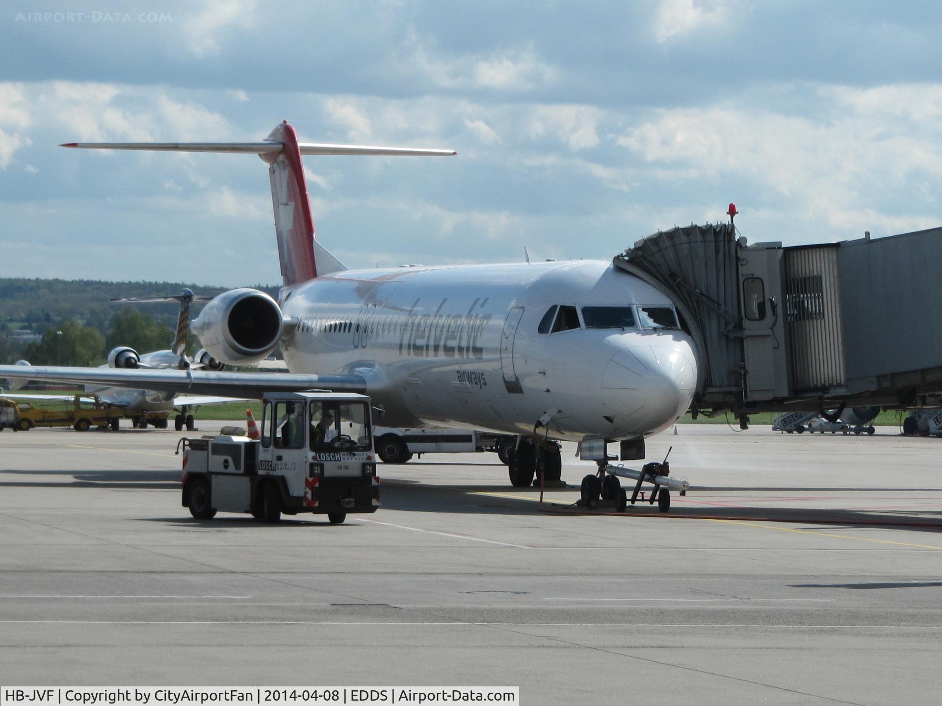 HB-JVF, 1993 Fokker 100 (F-28-0100) C/N 11466, Helvetic F100 at Stuttgart