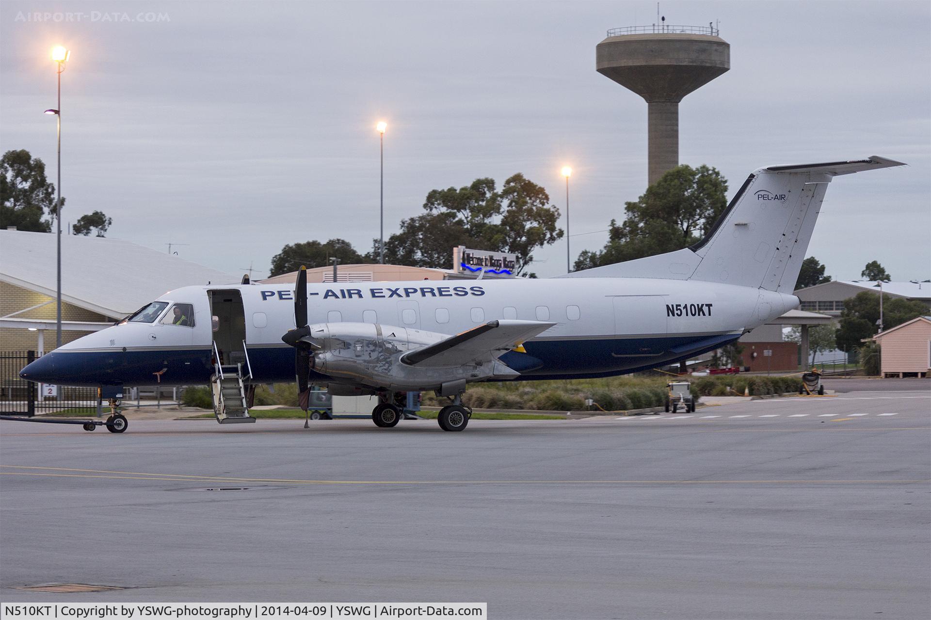 N510KT, 1989 Embraer EMB-120ER Brasilia C/N 120.117, Embraer EMB-120ER Brasilia (N510KT), ex Pel-Air (VH-EEB), at Wagga Wagga Airport.