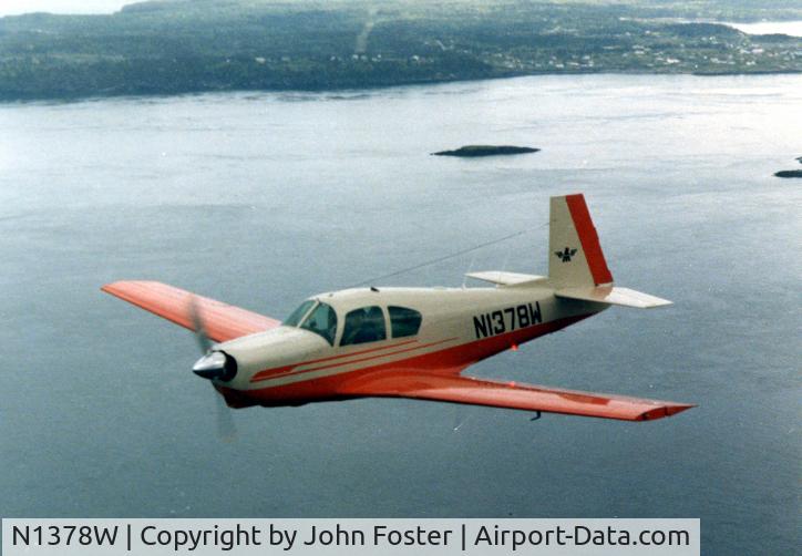 N1378W, 1964 Mooney M20C Ranger C/N 2659, 1378W in flight over the coast of Maine