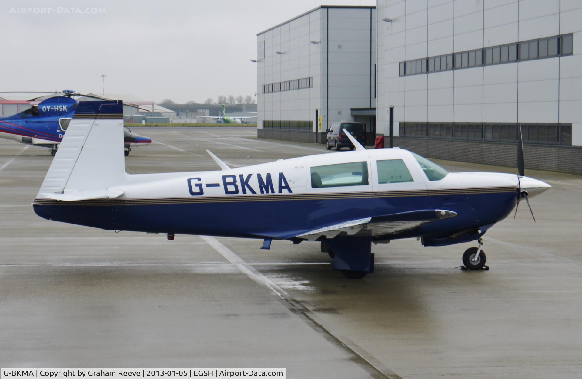 G-BKMA, 1982 Mooney M20J 201 C/N 24-1316, Parked at Norwich.