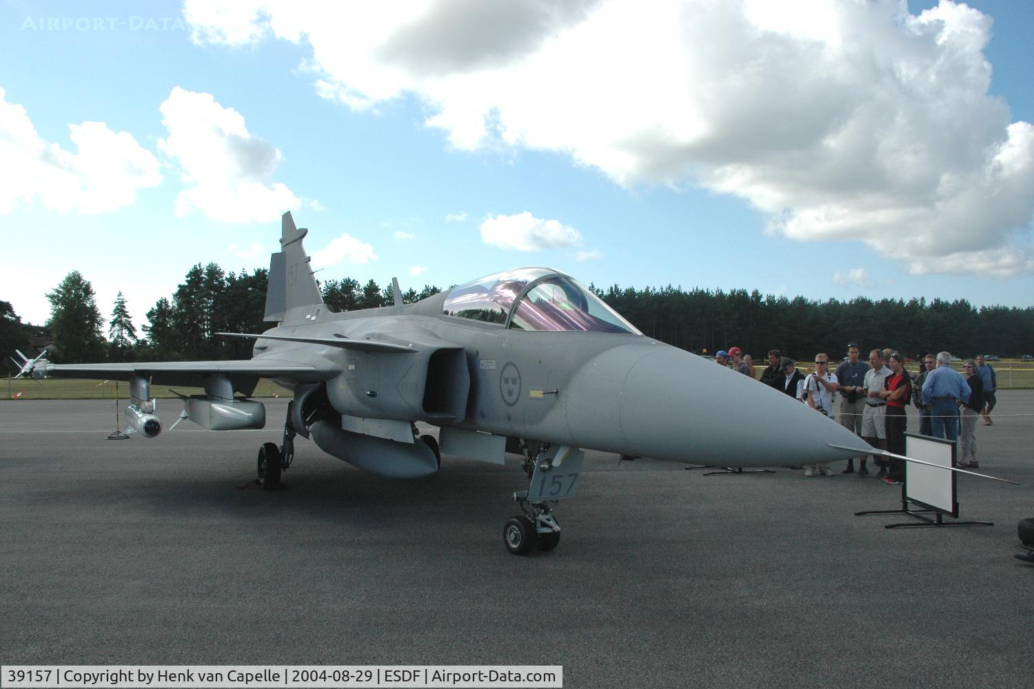 39157, Saab JAS-39A Gripen C/N 39-157, Saab JAS39A Gripen fighter of the Swedish Air Force on display at Ronneby Air Base, Sweden.