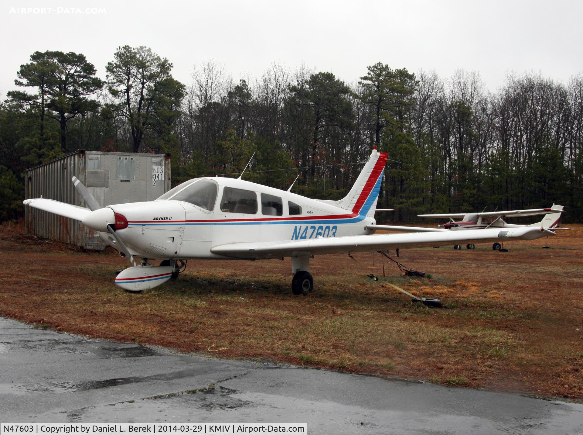 N47603, 1977 Piper PA-28-181 C/N 28-7890099, This 1977-build Archer II headed a lineup of older airframes in a remote corner at Millville Municipal.