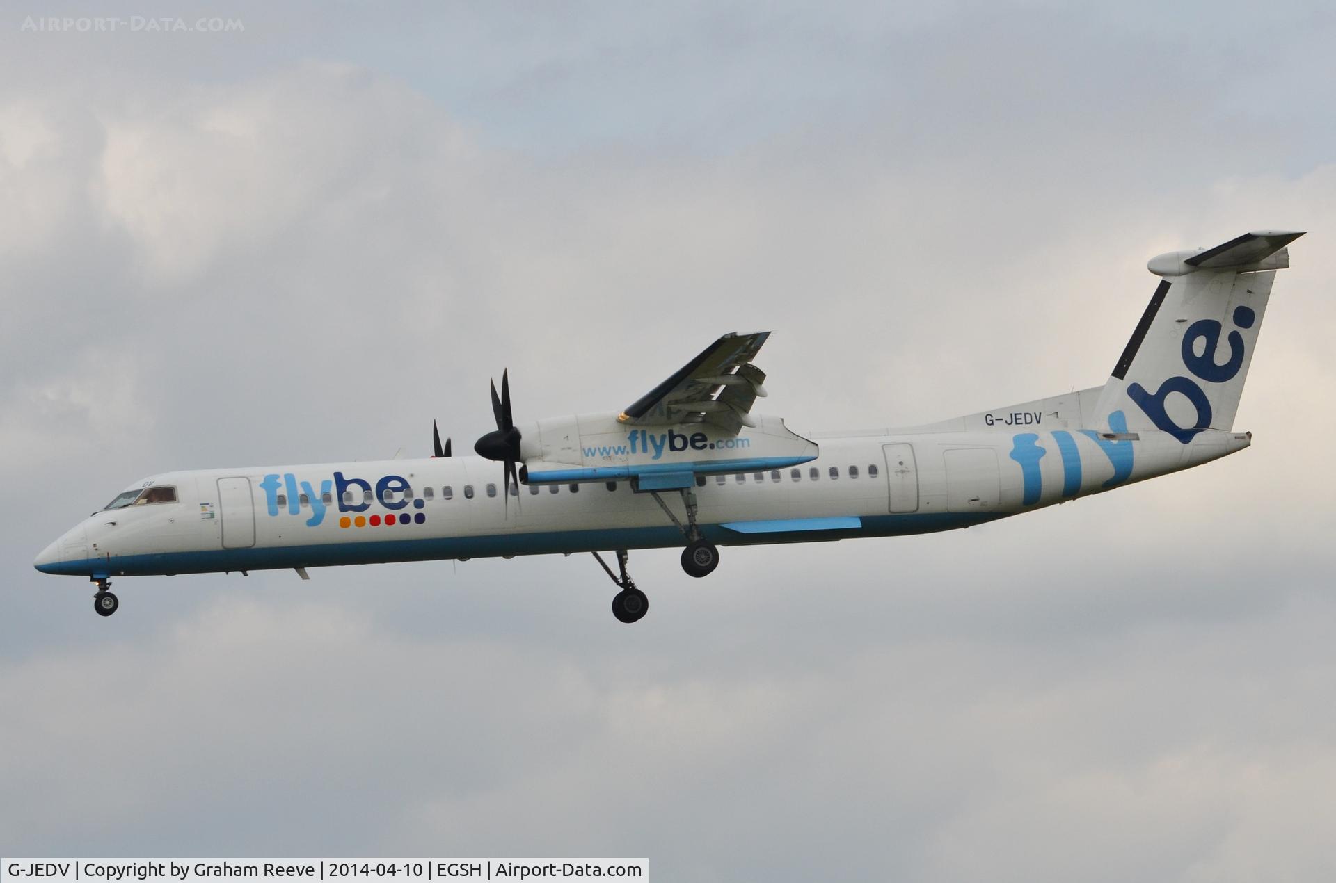 G-JEDV, 2004 De Havilland Canada DHC-8-402Q Dash 8 C/N 4090, About to touch down at Norwich.