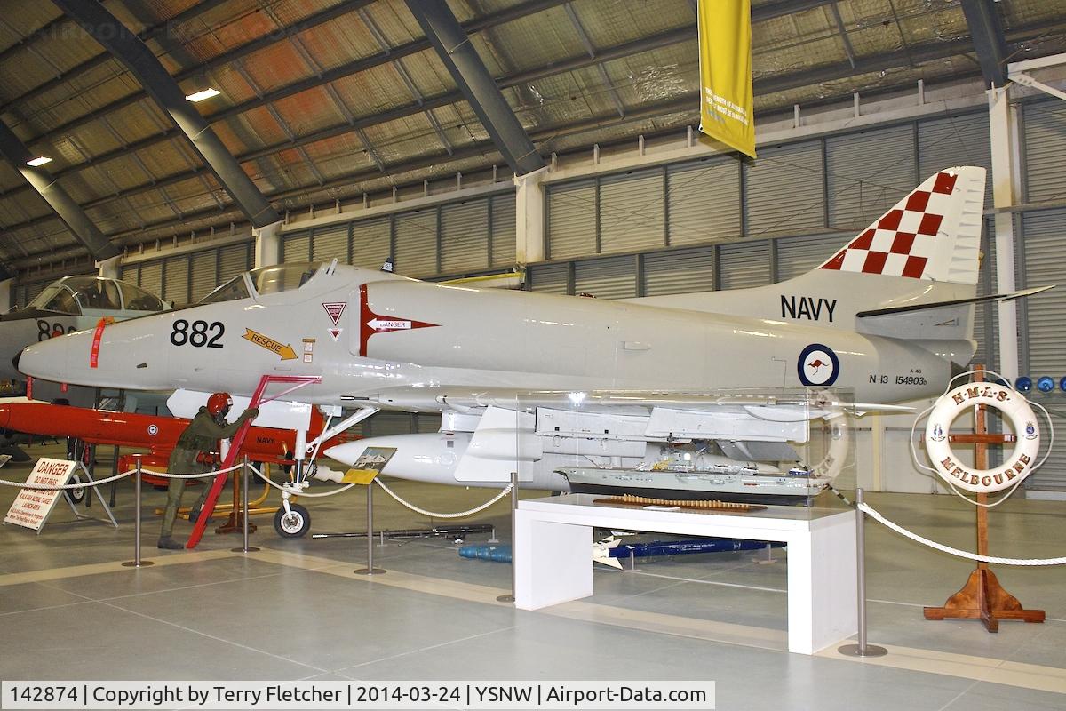 142874, 1968 Douglas A-4G Skyhawk C/N 13766, Displayed at the  Australian Fleet Air Arm Museum,  a military aerospace museum located at the naval air station HMAS Albatross, near Nowra, New South Wales