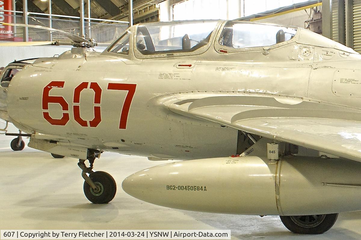 607, PZL-Mielec SBLim-2M (MiG-15UTI) C/N 1A06007, Displayed at the  Australian Fleet Air Arm Museum,  a military aerospace museum located at the naval air station HMAS Albatross, near Nowra, New South Wales