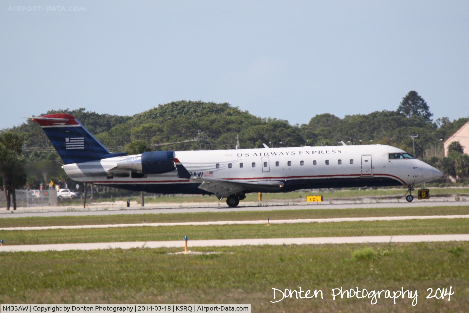 N433AW, 1999 Canadair CRJ-200LR (CL-600-2B19) C/N 7289, US Air Flight 4078 (N433AW) arrives at Sarasota-Bradenton International Airport following a flight from Reagan National Airport