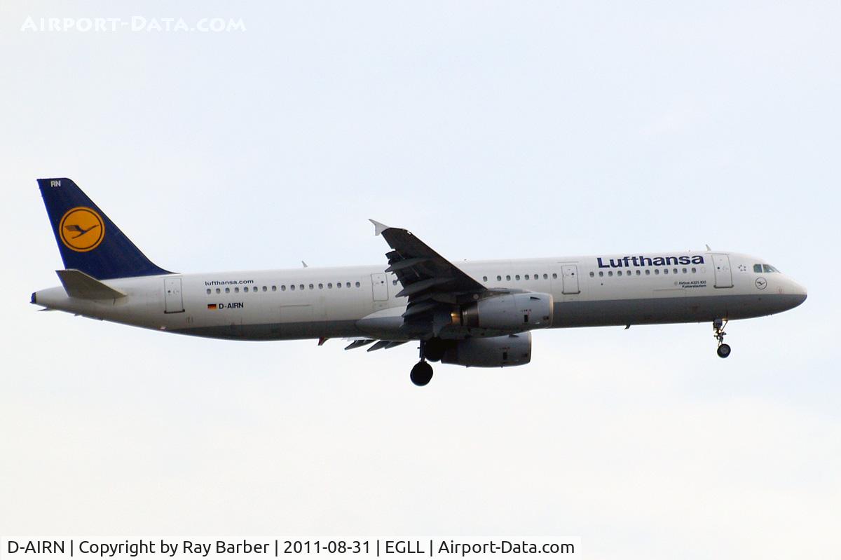 D-AIRN, 1995 Airbus A321-131 C/N 0560, Airbus A321-131 [0560] (Lufthansa) Home~G 31/08/2011. On approach 27L.