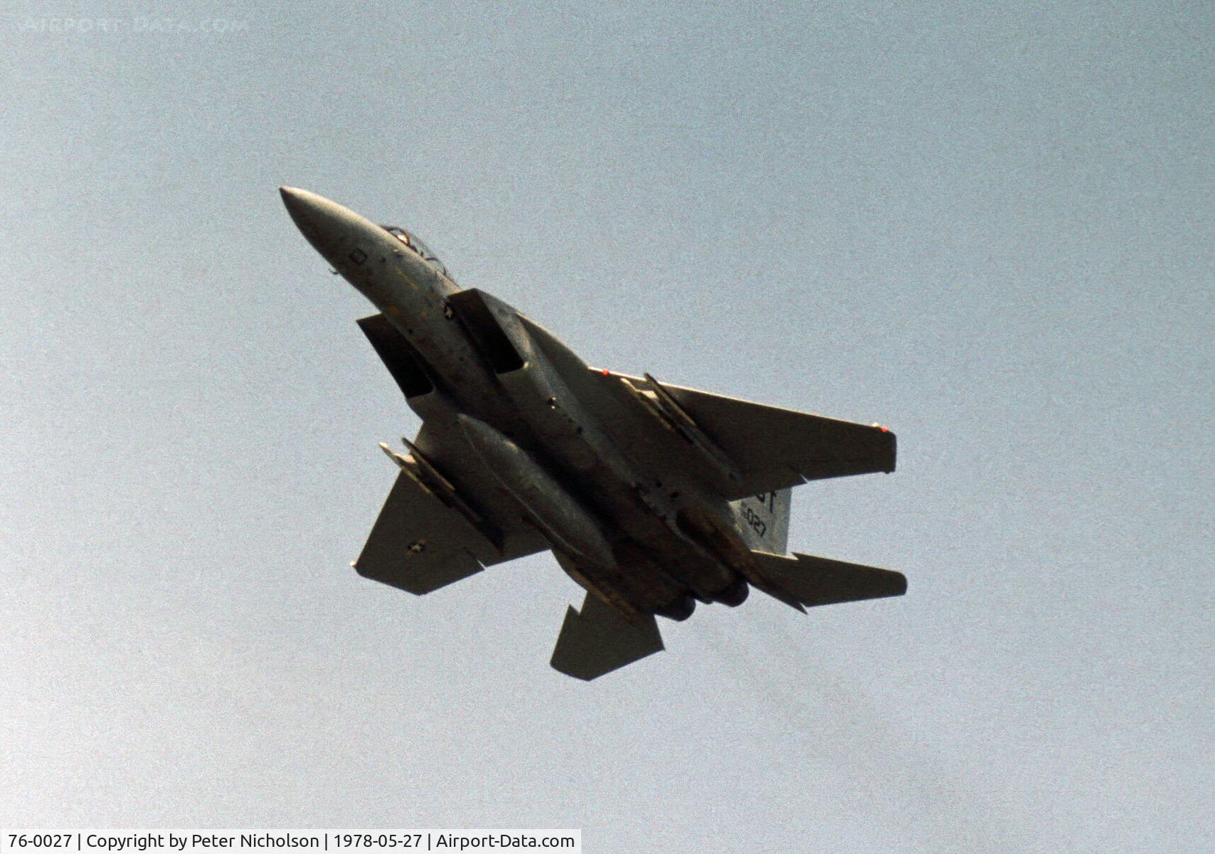 76-0027, 1976 McDonnell Douglas F-15A Eagle C/N 0207/A179, This Bitburg based F-15A Eagle of the 53rd Tactical Fighter Squadron/36th Tactical Fighter Wing displayed at the 1978 Bassingbourn Airshow.