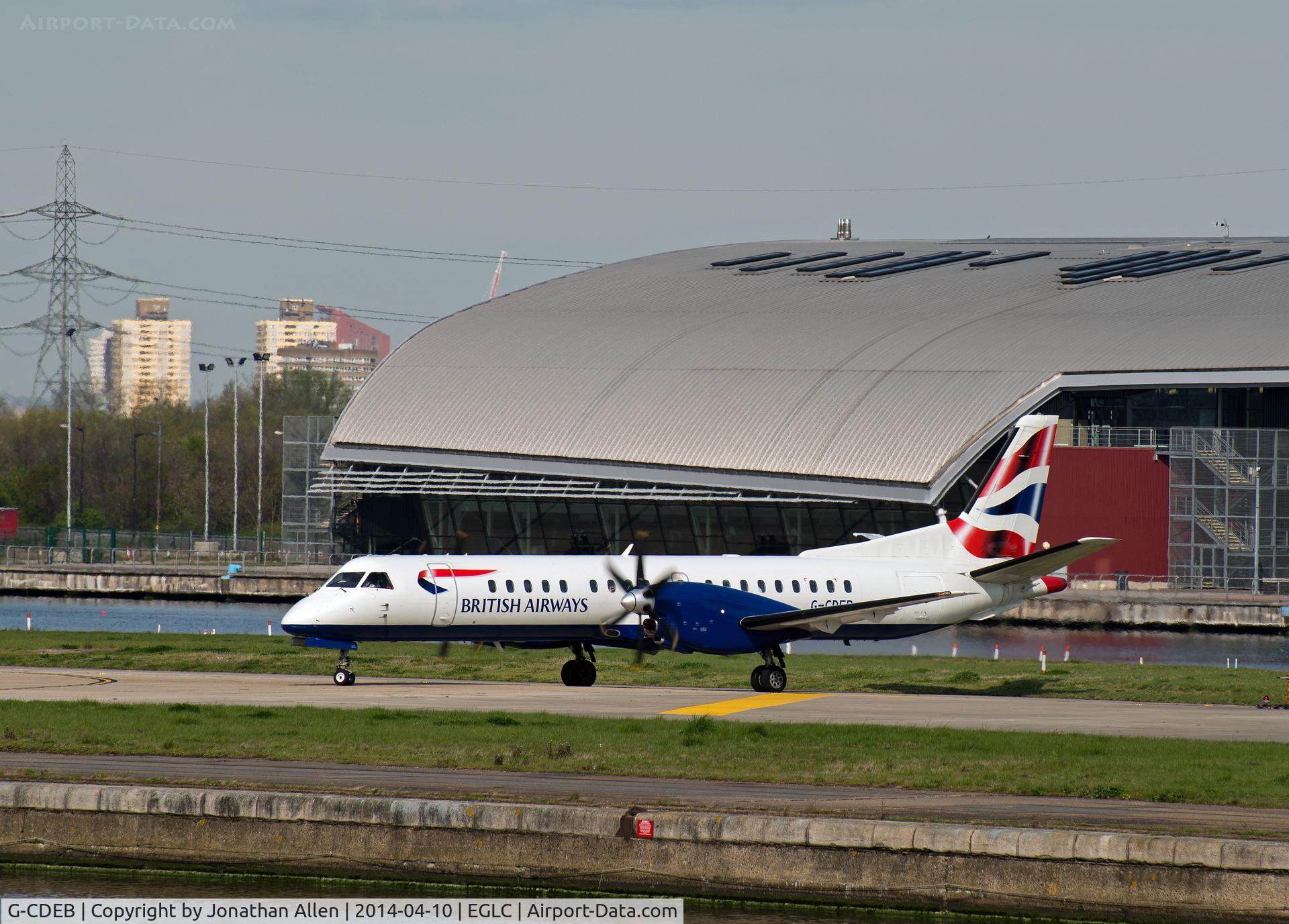 G-CDEB, 1996 Saab 2000 C/N 2000-036, Preparing to depart from London City Airport.