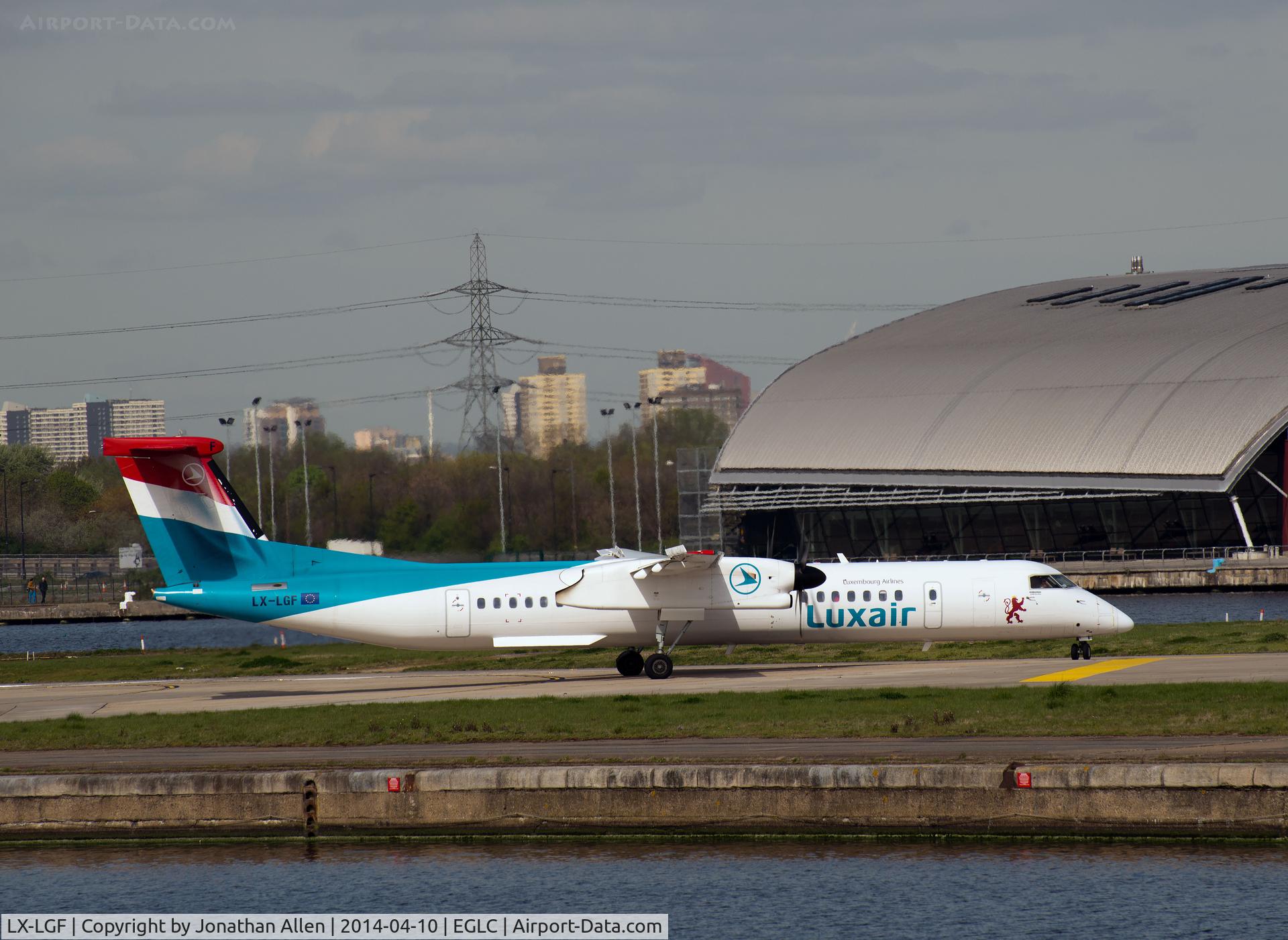LX-LGF, 2011 De Havilland Canada DHC-8-402Q Dash 8 C/N 4349, Preparing to depart from London City Airport.