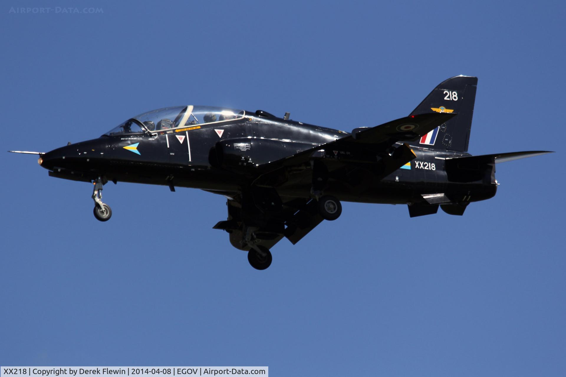 XX218, 1978 Hawker Siddeley Hawk T.1A C/N 054/312054, Hawk T.1, Coded 218,  of 208 Squadron on short finals for runway 31 at EGOV.