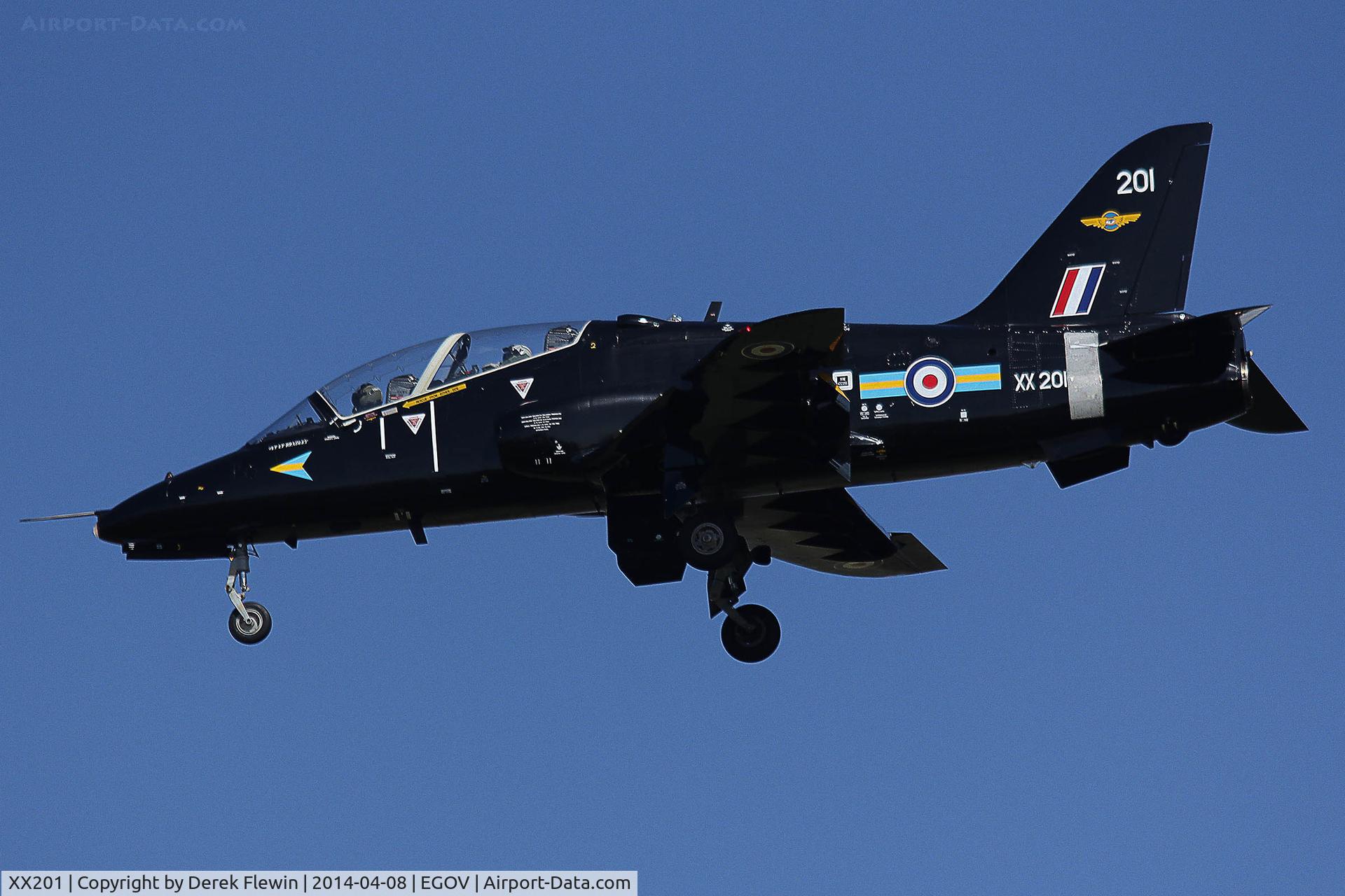 XX201, 1978 Hawker Siddeley Hawk T.1A C/N 048/312048, Hawk T.1, Coded 201,  of 208 Squadron on short finals for runway 31 at EGOV.