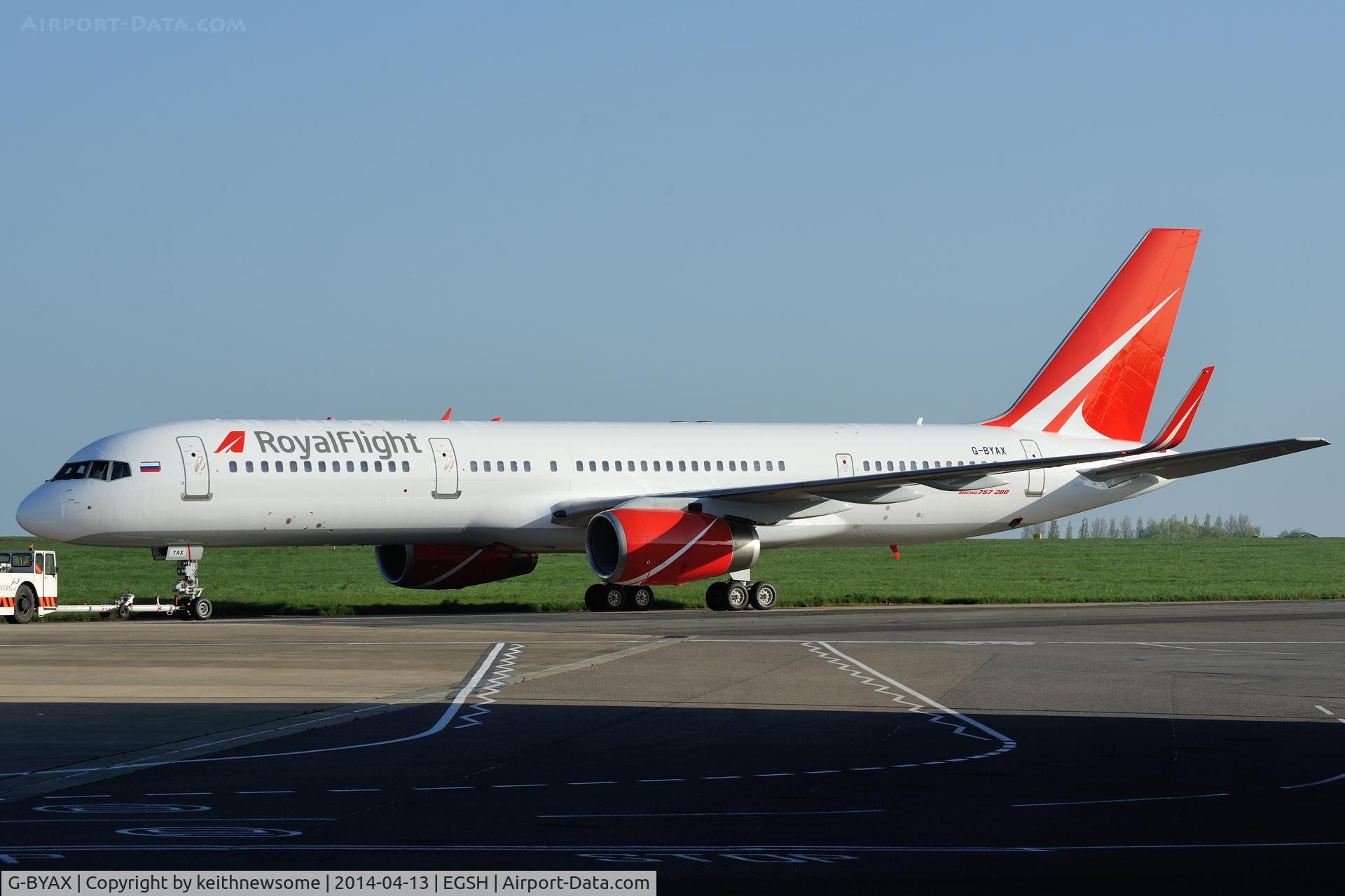 G-BYAX, 1999 Boeing 757-204 C/N 28834, Leaving in Royal Flight colour scheme.