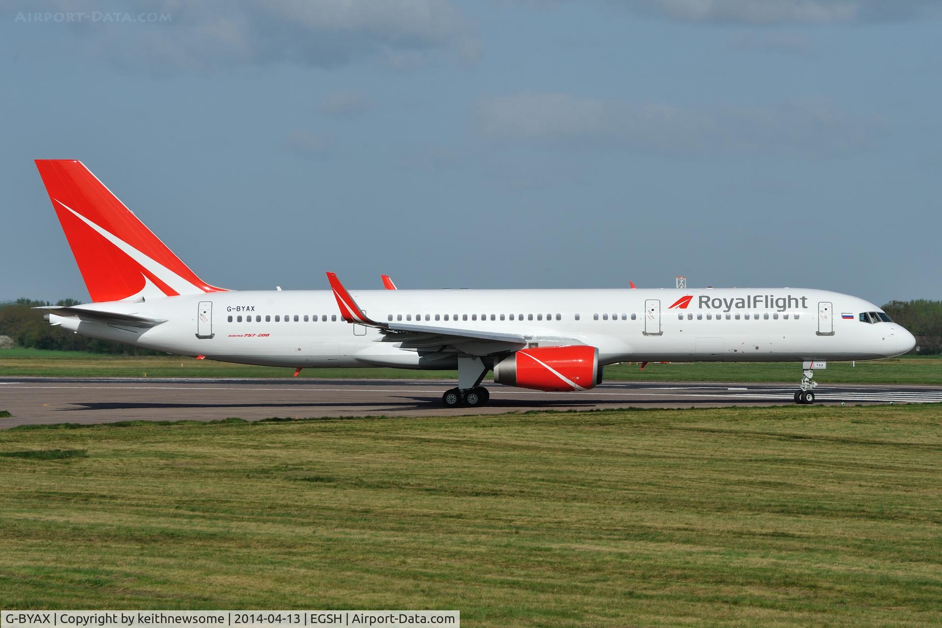 G-BYAX, 1999 Boeing 757-204 C/N 28834, Leaving in Royal Flight colour scheme.