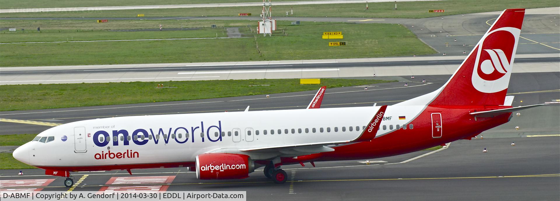 D-ABMF, 2012 Boeing 737-86J C/N 37767, Air Berlin (One World ttl.), seen here on the taxiway at Düsseldorf Int'l(EDDL)
