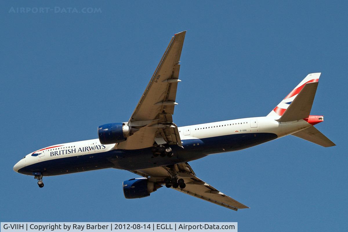 G-VIIH, 1997 Boeing 777-236 C/N 27490, Boeing 777-236ER [27490] (British Airways) Home~G 14/08/2012. On approach 27R.