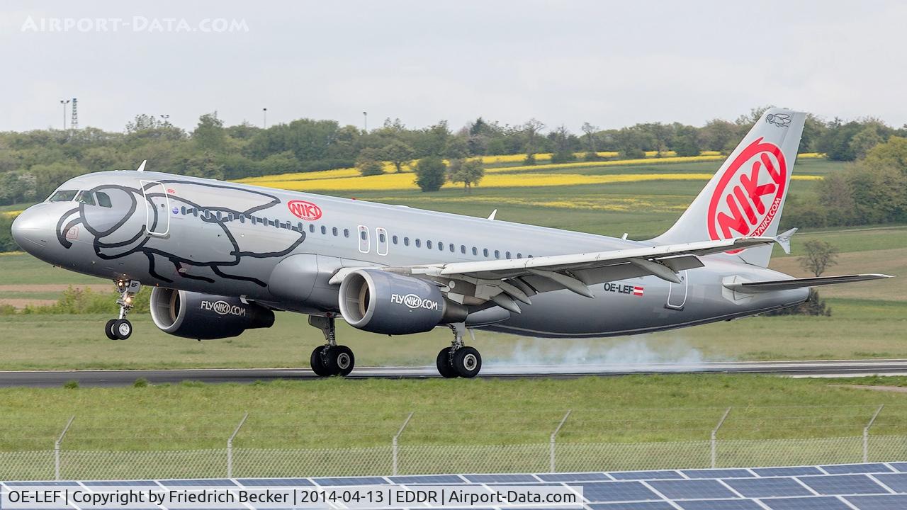 OE-LEF, 2010 Airbus A320-214 C/N 4368, touchdown after a flight from Palma to Saarbrücken